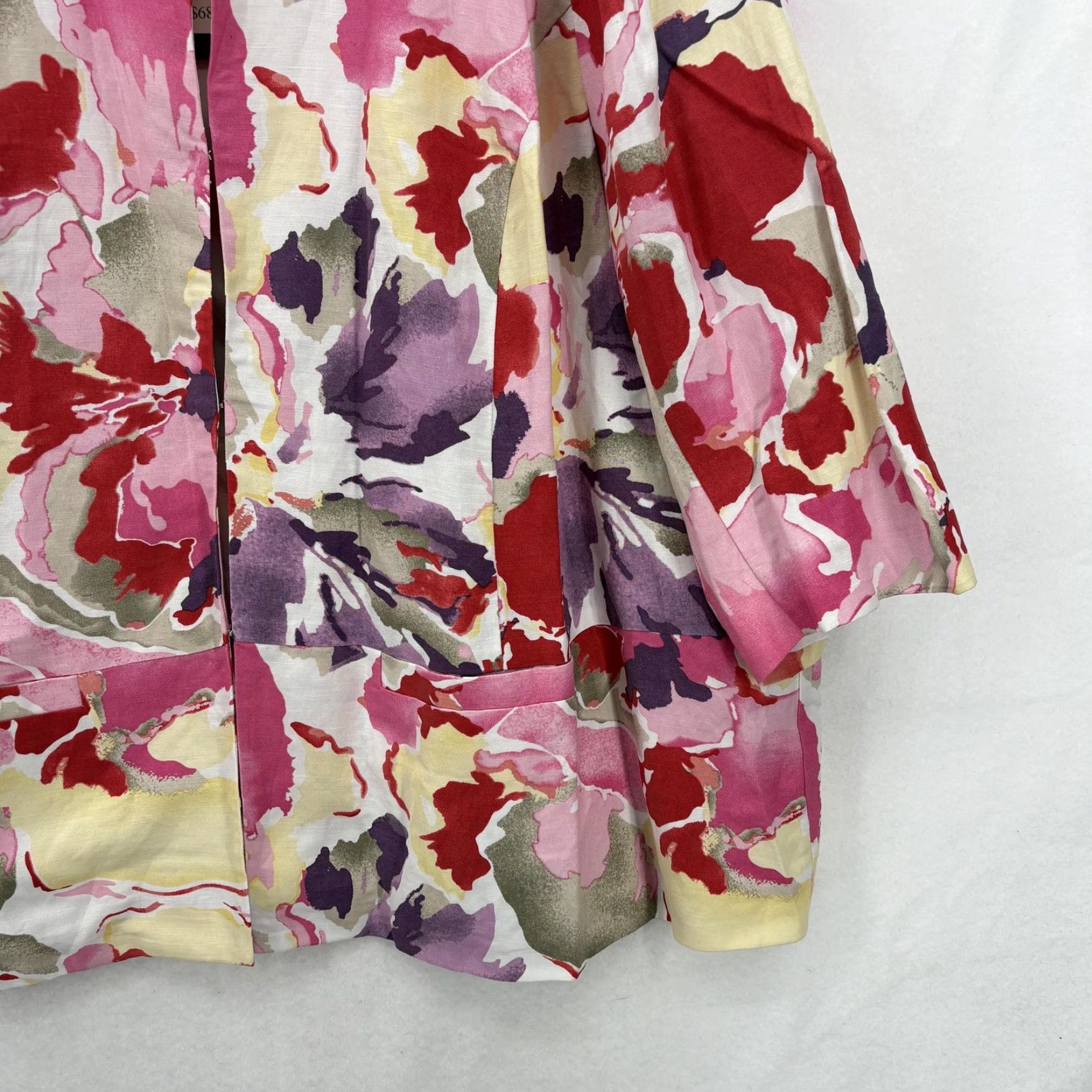 Vintage Maggie Barnes Jacket 3X Womens Multi Floral Linen Blend Open Front Collarless Size XXL / US 16-18 / IT 52-54 - 3 Thumbnail