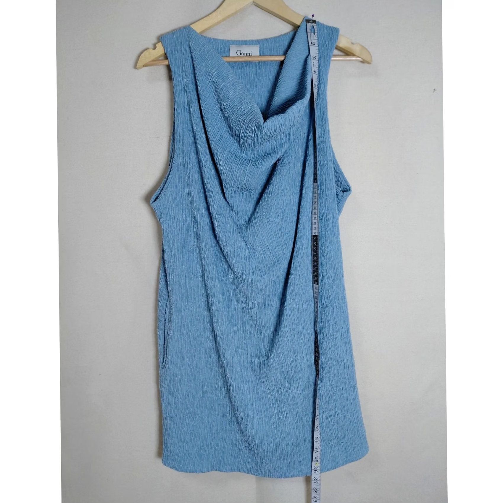 Ganni Ganni Blouse Sleeveless Top Women M Dusty Denim Solid Knit Polyester Blend Stretch Lightweight Casual Travel Middle Europe Portugal 90s? Size M / US 6-8 / IT 42-44 - 7 Thumbnail