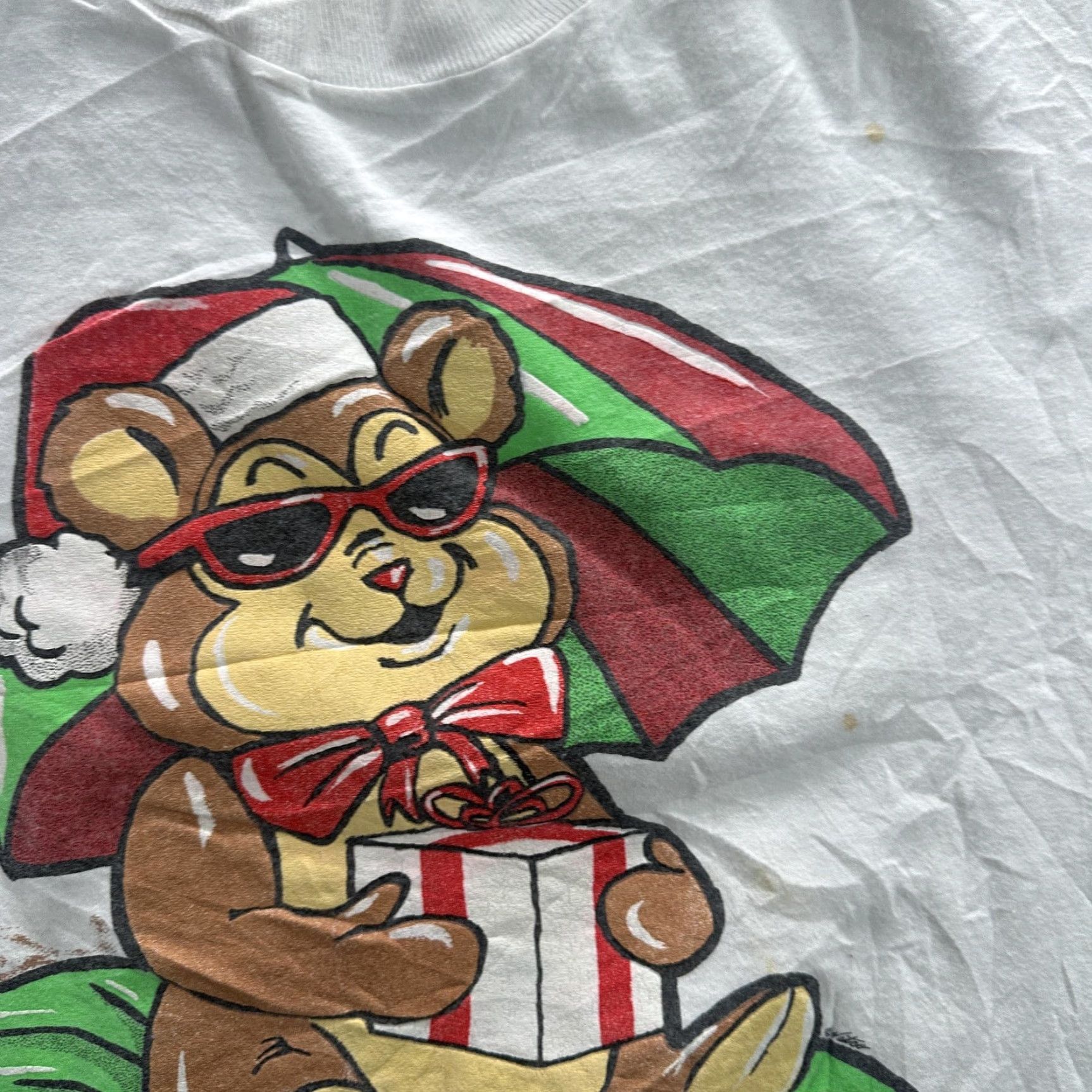 Fruit Of The Loom VINTAGE Christmas Bear Shirt Mens XL White Holiday Graphic Tee Made USA 90s Size US XL / EU 56 / 4 - 7 Thumbnail