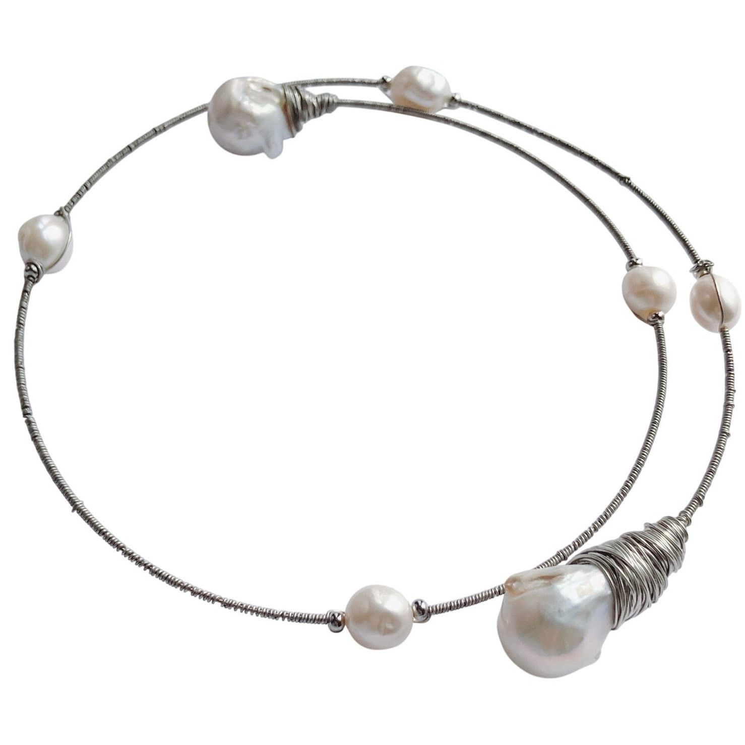 Vintage Genuine Baroque Pearl Collar Choker Necklace Wire Wrap Size ONE SIZE - 1 Thumbnail