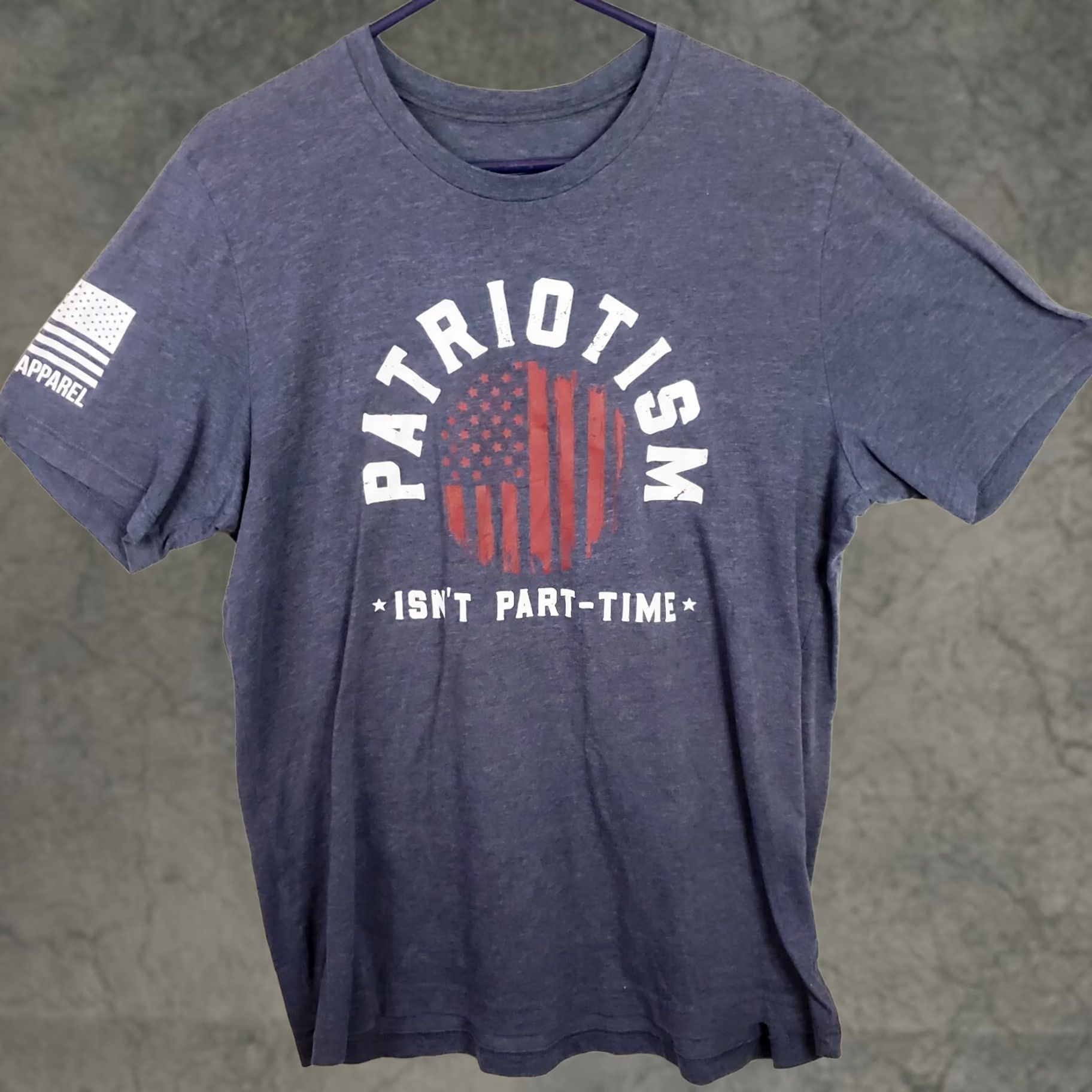 Vintage Nine Line Apparel Shirt Mens L Blue Short Sleeve Patriotism Isn't Part Time Flag USA Patriot Military 90s? Size US L / EU 52-54 / 3 - 1 Thumbnail