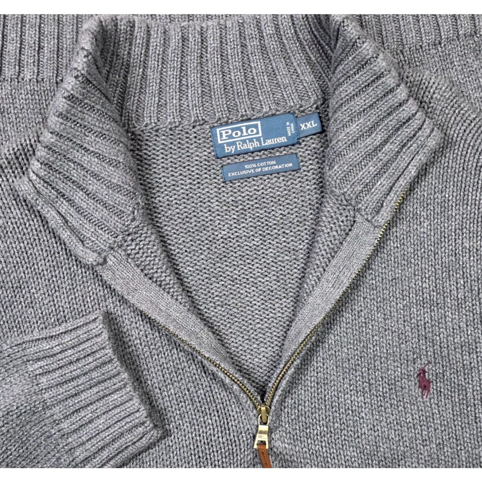 Polo Ralph Lauren VINTAGE Polo Ralph Lauren Mens 2XL Gray Quarter Zip Heavyweight Sweater Mockneck Maroon Pony Knit Pullover Zipper Embroidered Logo Size US XXL / EU 58 / 5 - 2 Thumbnail