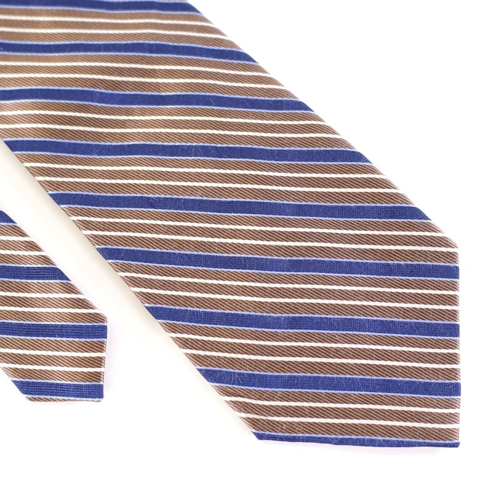 Nautica Nautica Brown Blue Striped Woven Silk Tie Size ONE SIZE - 1 Thumbnail