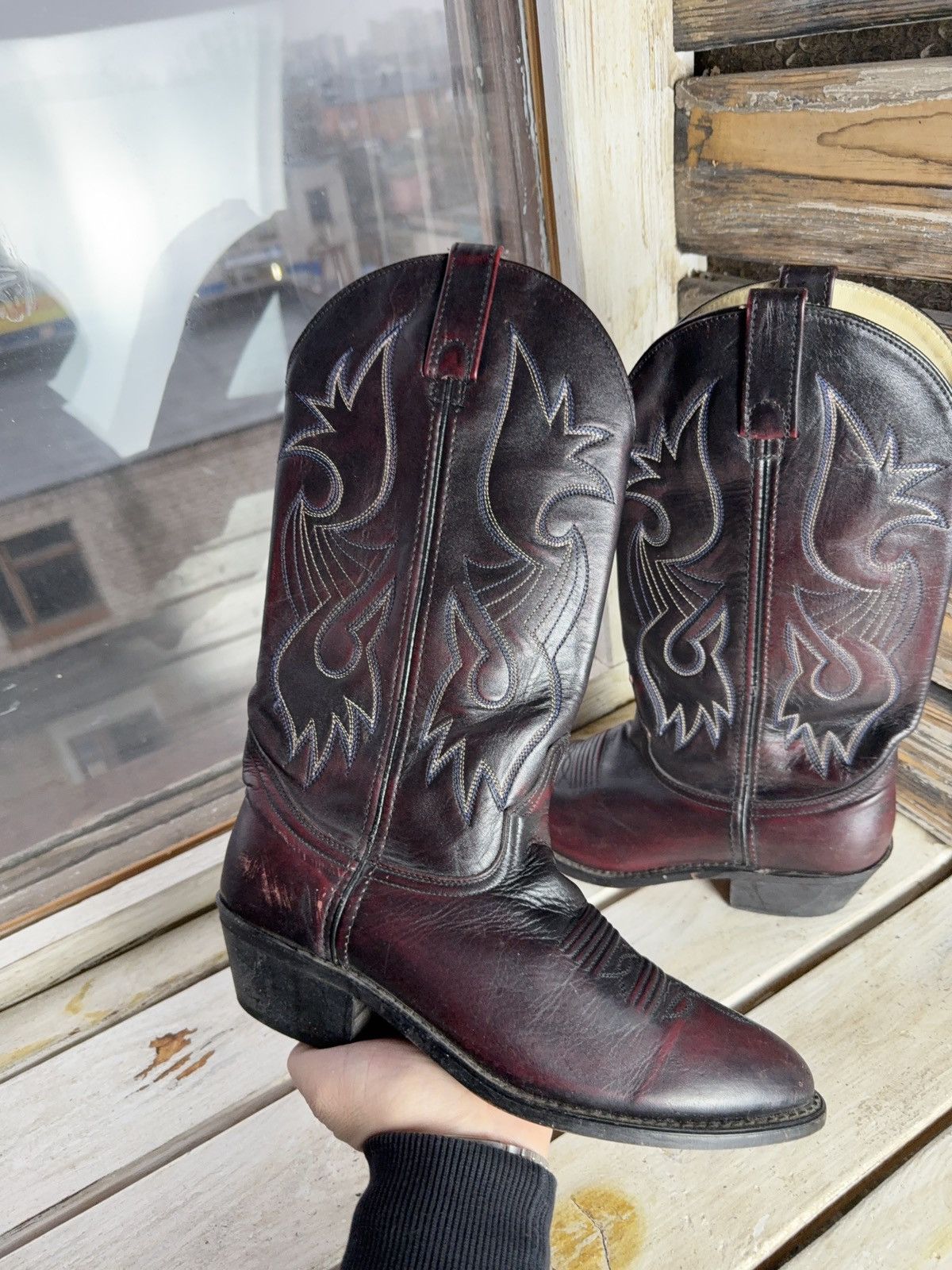 Vintage Retro Vintage Western Cowboy Leather Boots Burgundy Black Size US 8 / EU 41 - 3 Thumbnail