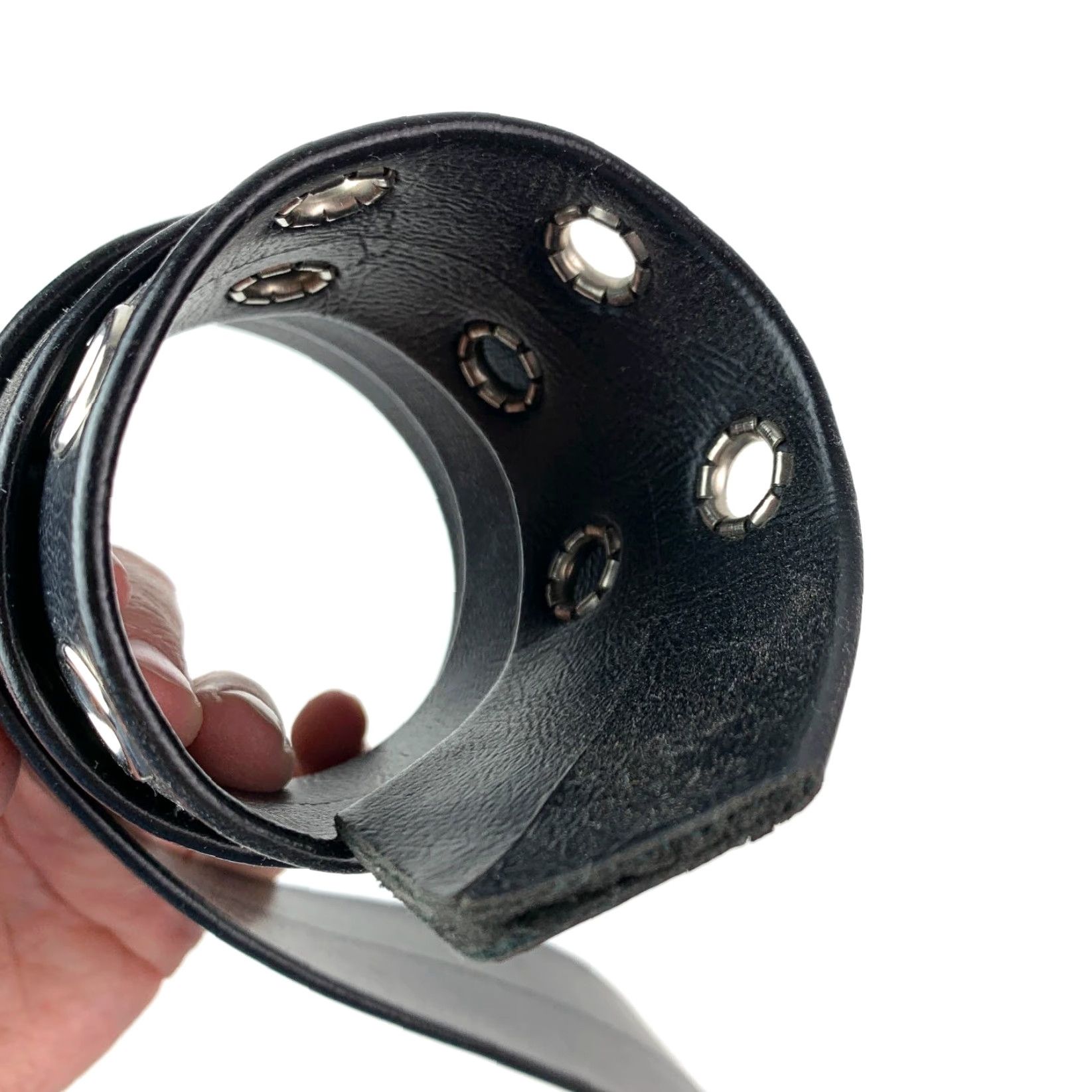 Vintage Vintage 80s 90s Goth Faux Leather Belt Silver Grommet Detail Size 9 Size ONE SIZE - 2 Thumbnail