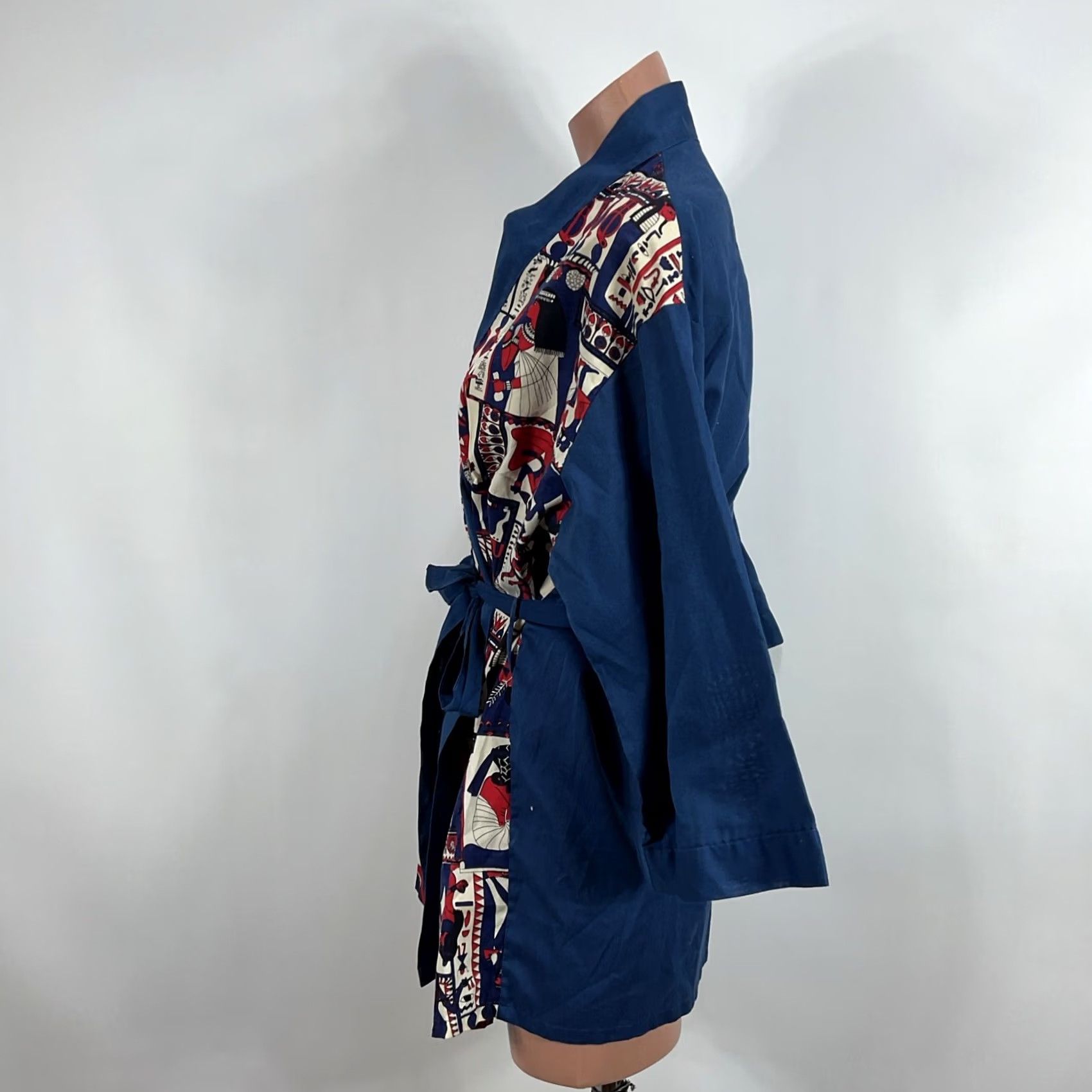 Vintage VINTAGE Montgomery Ward Smoking Jacket Belted Robe L Egyptian Print 70s Blue Robe Mens Size US 33 - 6 Thumbnail