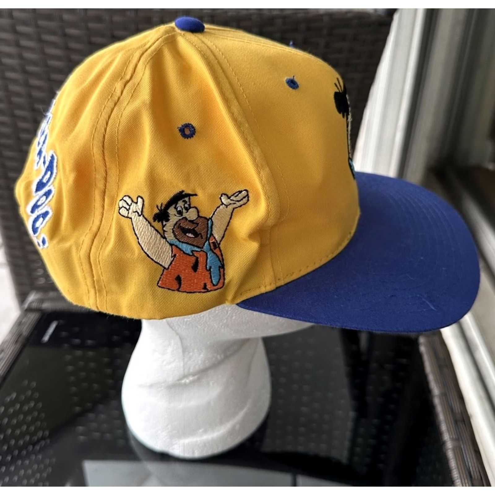 American Needle VINTAGE Fred Flintstone Blockhead Snapback Ball Hat 1993 American Needle NWOT Men One Size Yellow Twill Cotton Polyester Adjustable 90s Size ONE SIZE - 2 Thumbnail