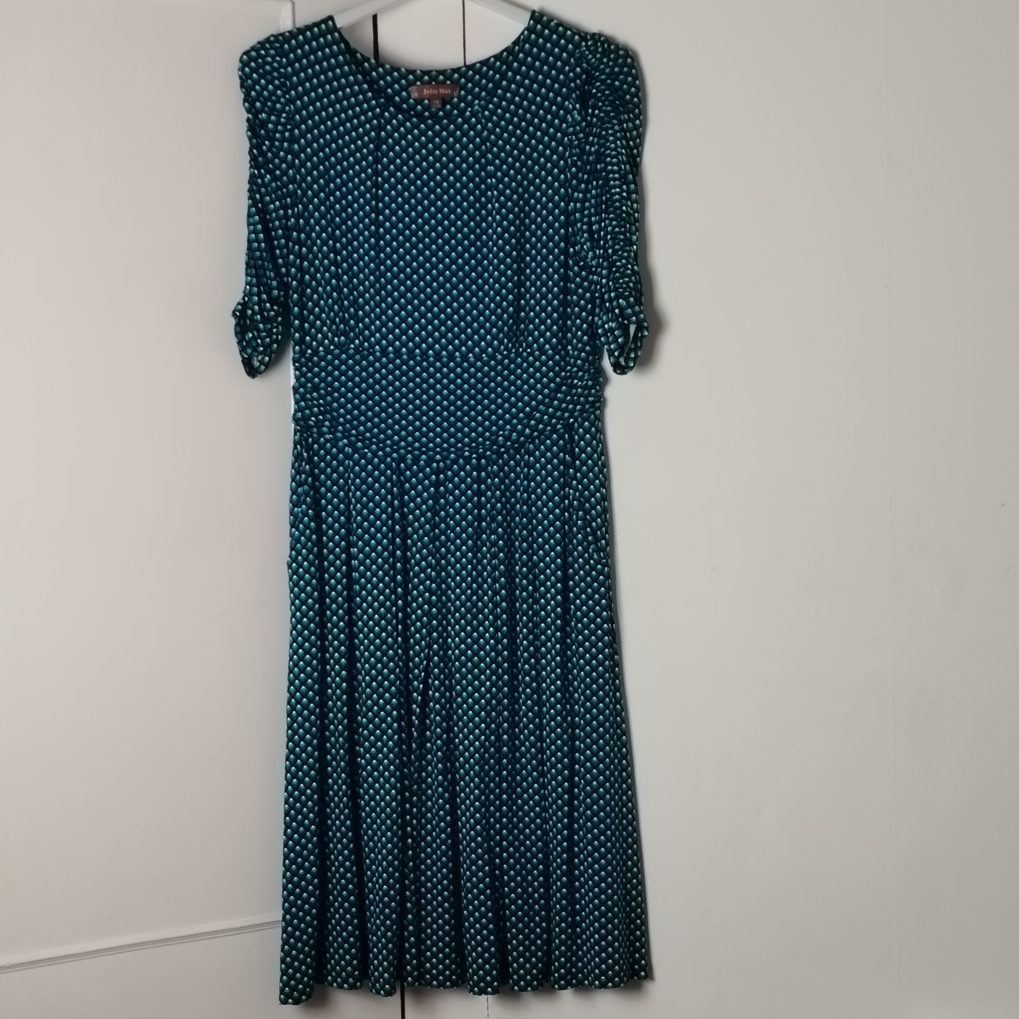 Other Jolie Moi Dress Pre-Loved14 Teal Geometric Print Midi 3/4 Size XL / US 12-14 / IT 48-50 - 6 Thumbnail