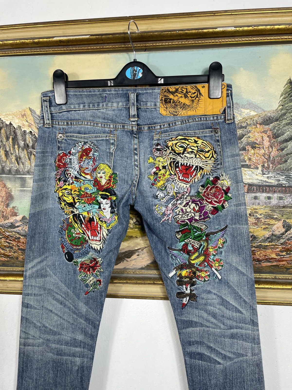 Ed Hardy × Vintage Ed Hardy Vintage Y2k Big Logo Denim Trousers Jeans Drip Swag Size 27" / US 4 / IT 40 - 10 Thumbnail
