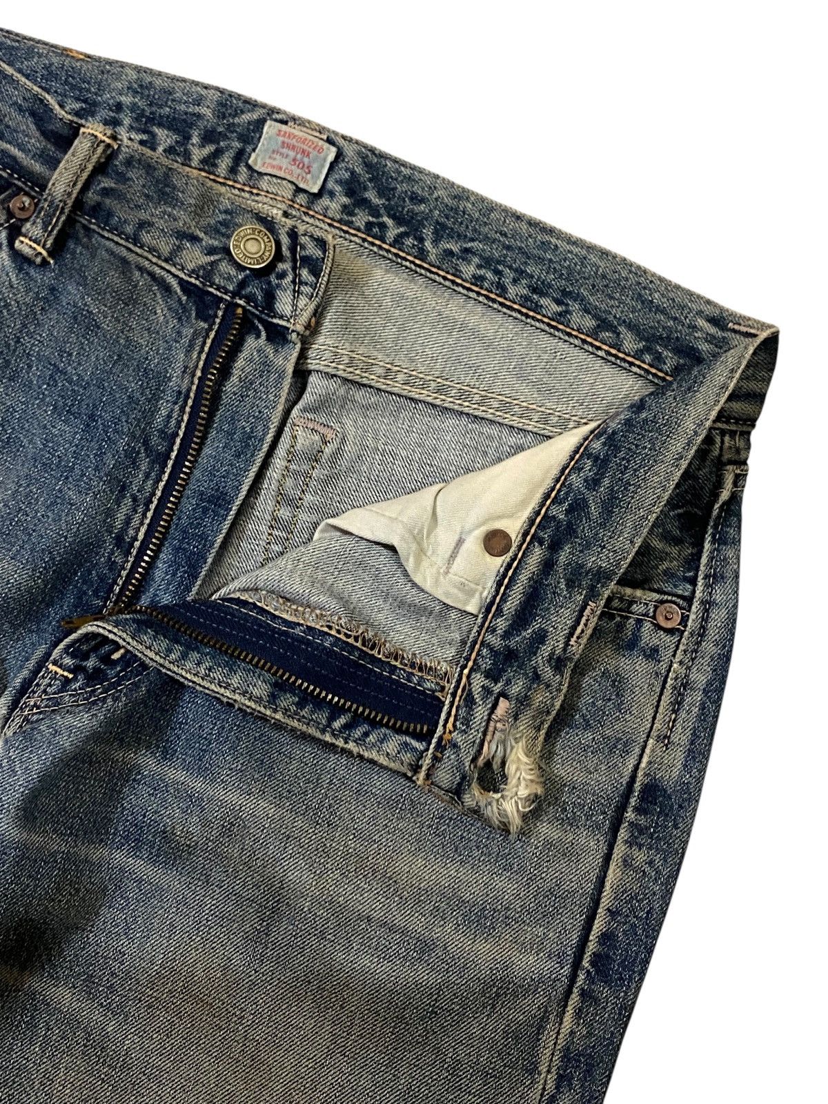 Edwin 00s EDWIN SELVEDGE Miss 505 Blue Rust Distressed Denim Jeans Size US 32 / EU 48 - 8 Thumbnail