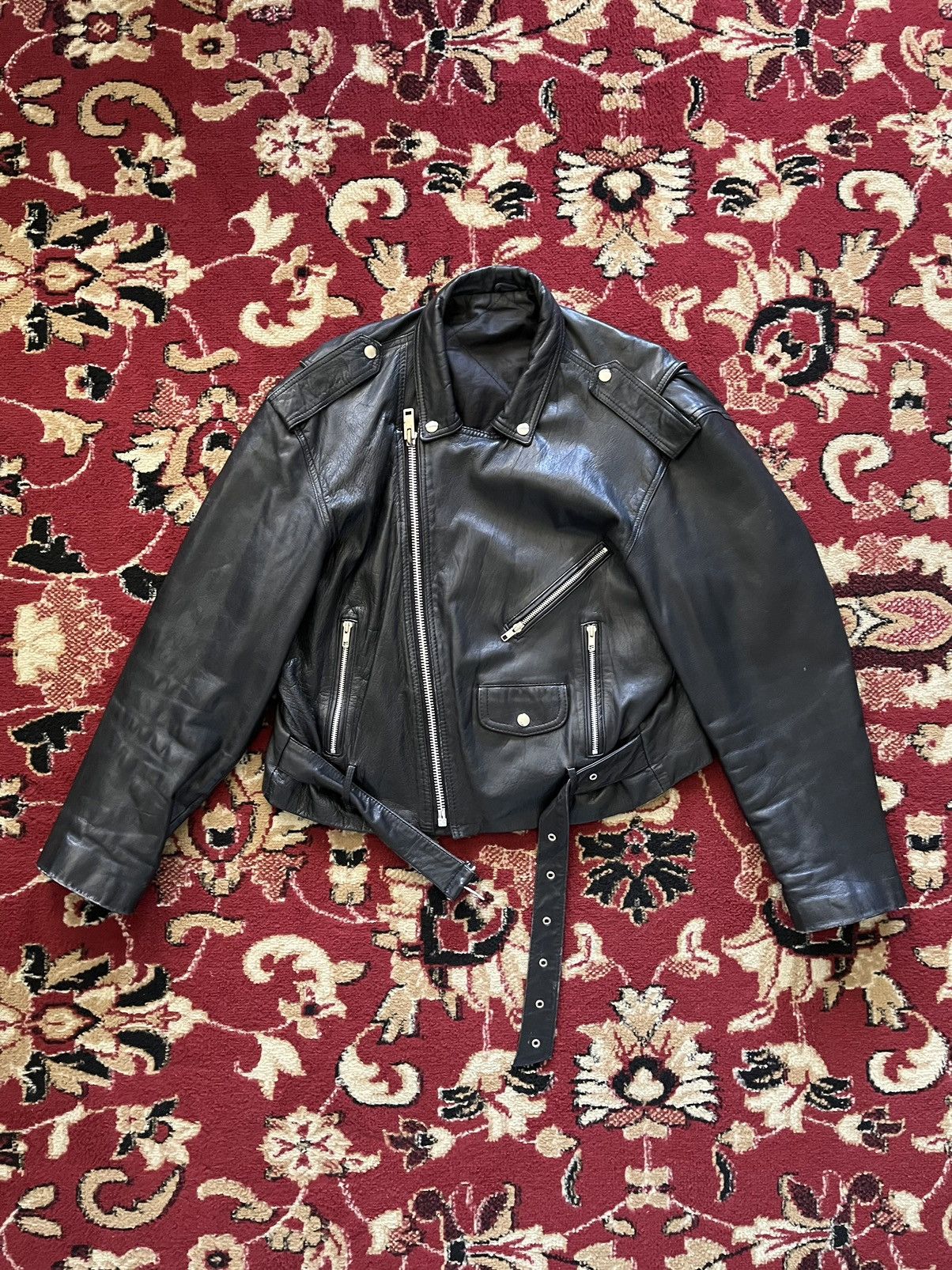 image of Vintage Leather Biker Jacket in Black, Men's (Size XL)