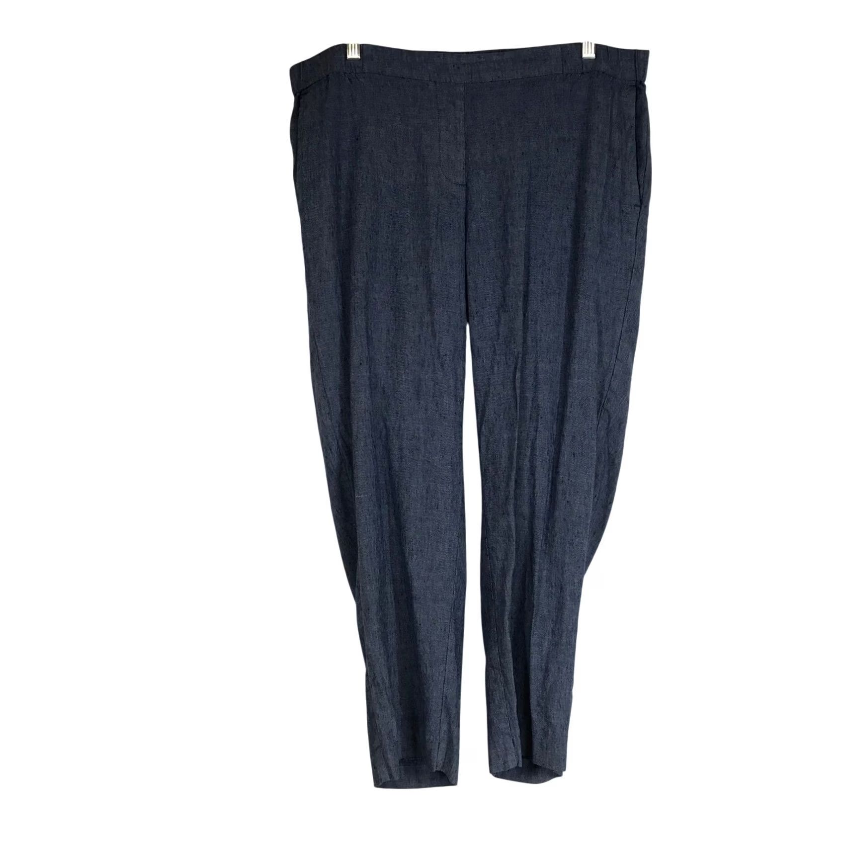 Vintage J Jill Linen Stretch Pants Blue Women's 1X Elastic Waist Cropped Pants Size 40" / US 18 - 2 Thumbnail