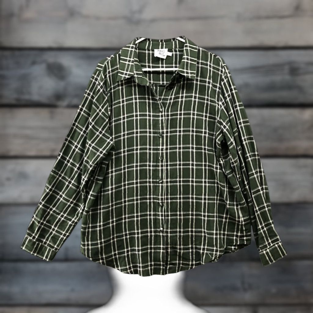 PRINCESS POLLY Princess Polly Button Down Shirt Womens Size 8 Relaxed Green Plaid Boyfriend Size XL / US 12-14 / IT 48-50 - 1 Thumbnail