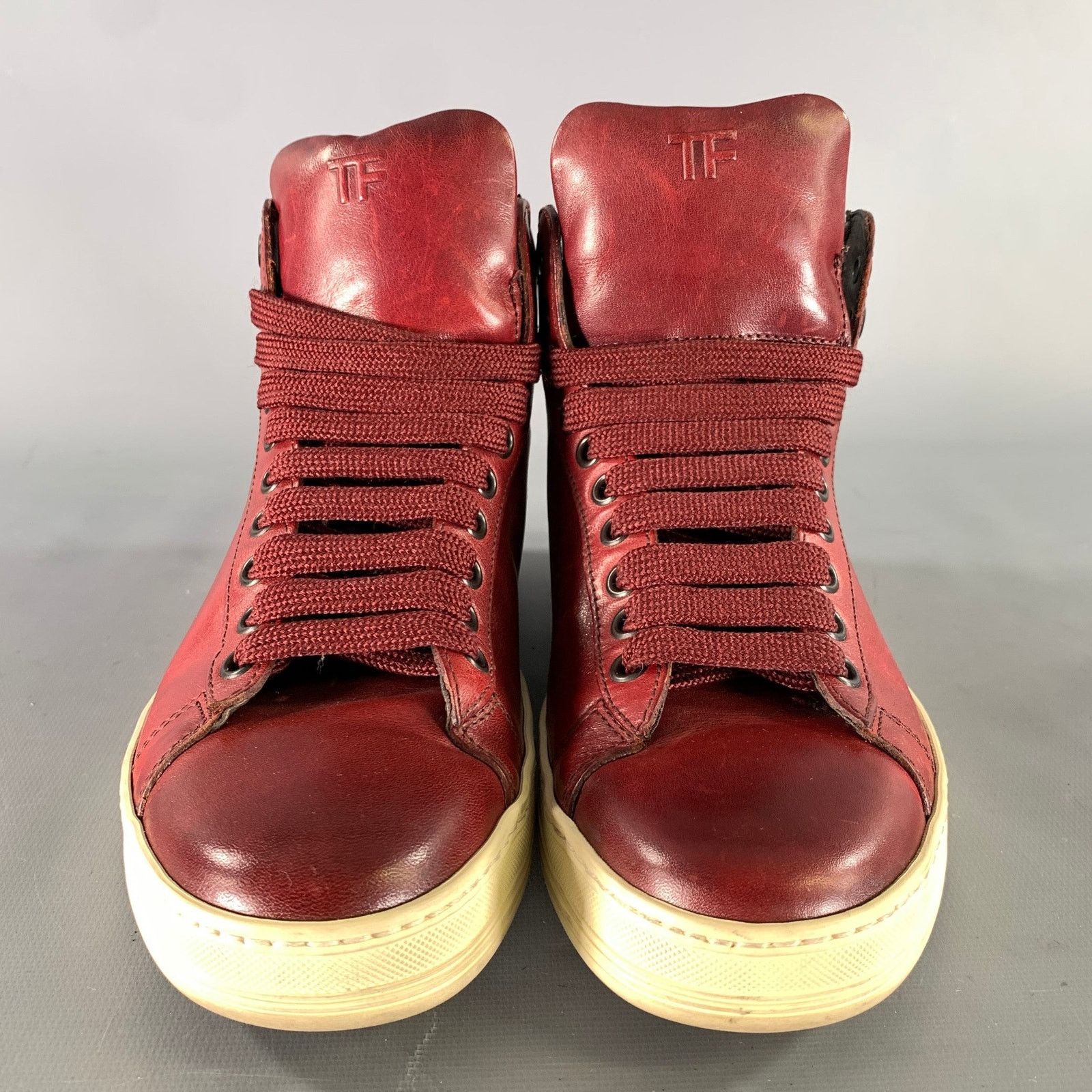 Tom Ford TOM FORD Size 6.5 Burgundy Leather High Top Sneakers Size US 6.5 / EU 39-40 - 4 Thumbnail