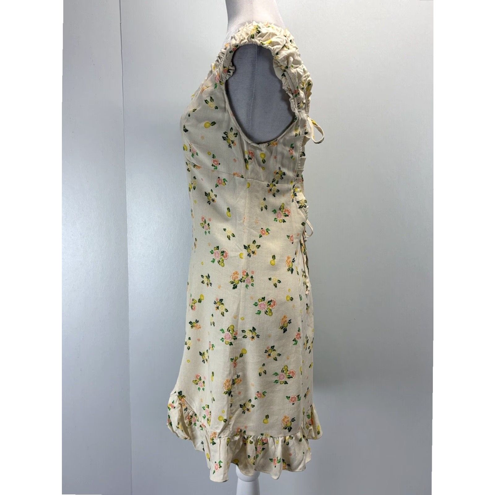 Free People Mini Dress Small Extra Large Womens Citrus Print Linen Blend
