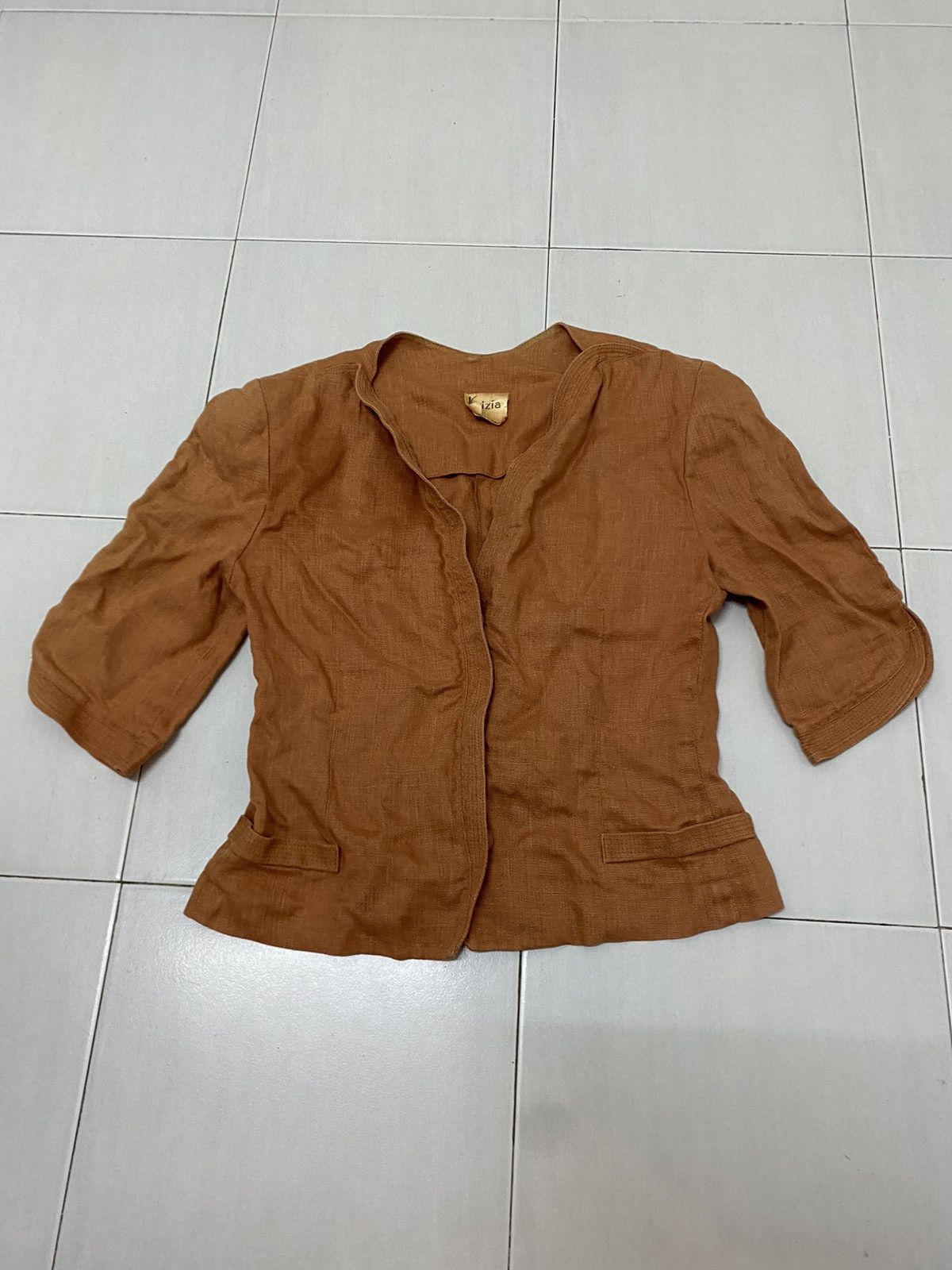 image of Italian Designers x Krizia Vintage Krizia Linen Blazer Cardigan in Brown, Women's (Size Small)