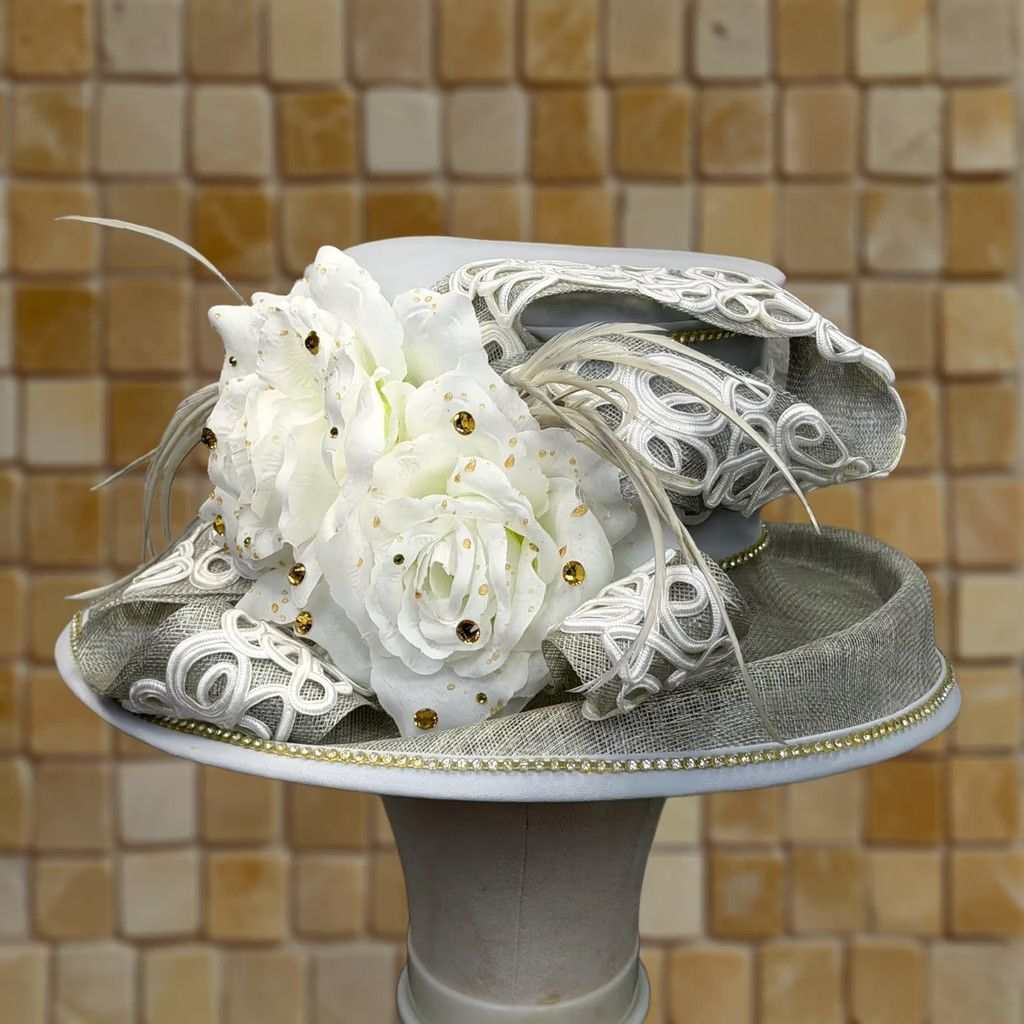 Vintage VINTAGE Elite Champagne Hat Adjustable Silver Satin  display picture 3