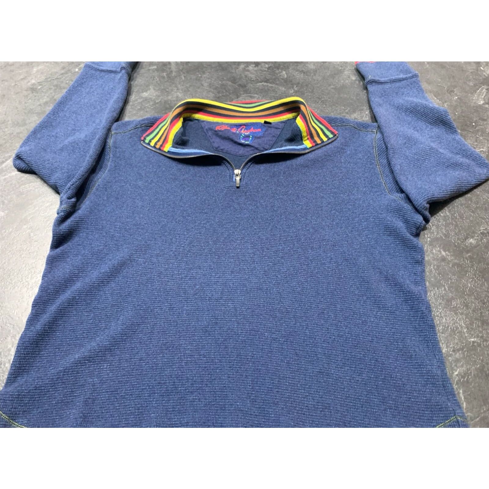 Robert Graham Robert Graham 1/4 Zip Waffle Knit Pullover Sweater Blue Large Mens Size US L / EU 52-54 / 3 - 1 Thumbnail
