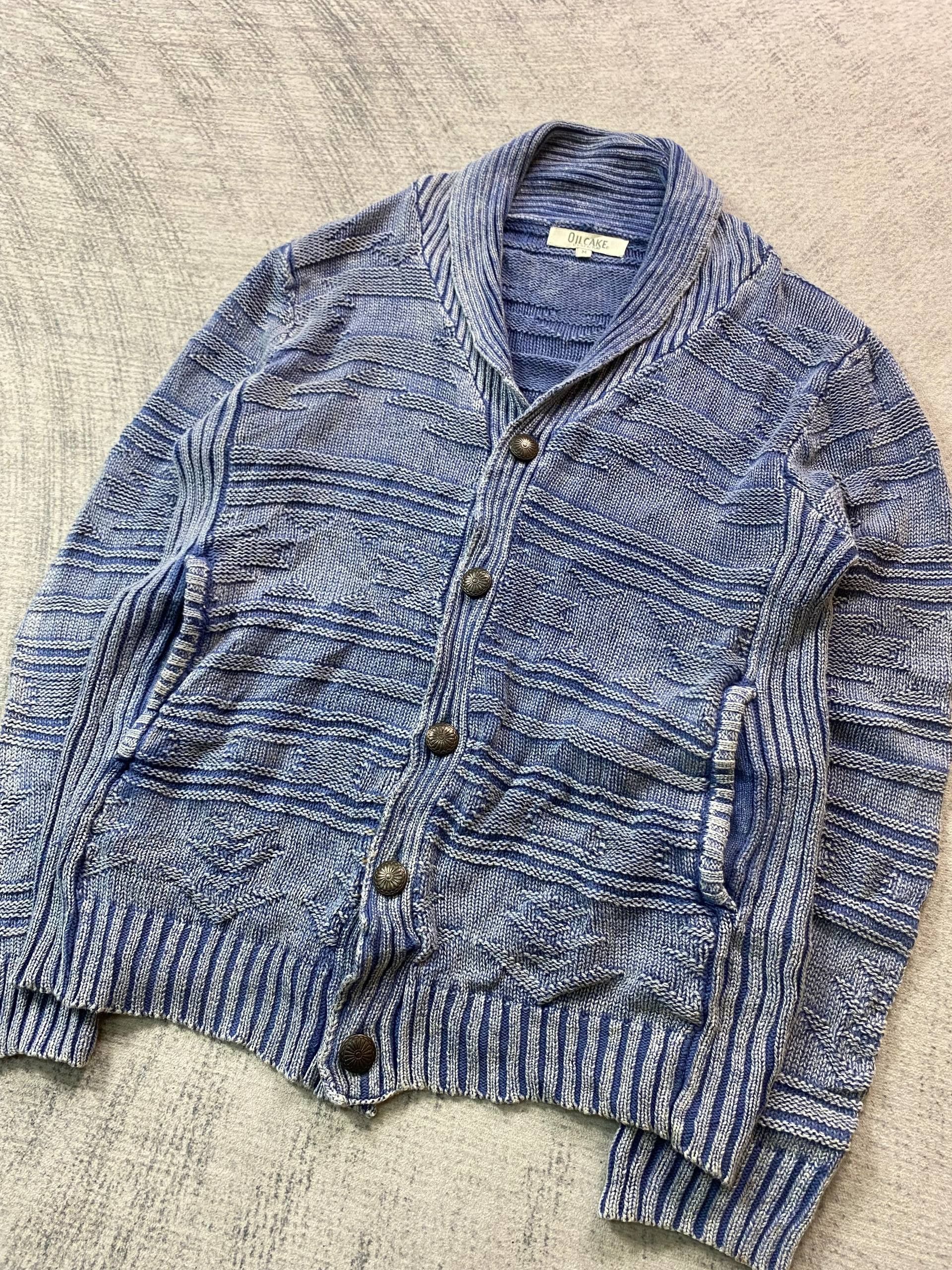 Japanese Brand Oilcake Indigo Textured Knit Shawl Collar Sweater Cardigan Size US M / EU 48-50 / 2 - 3 Thumbnail
