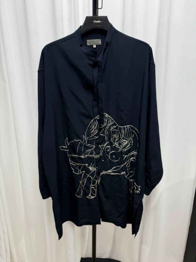 yohji yamamoto size os Embroidered Silky Shirt 2502-Nextar