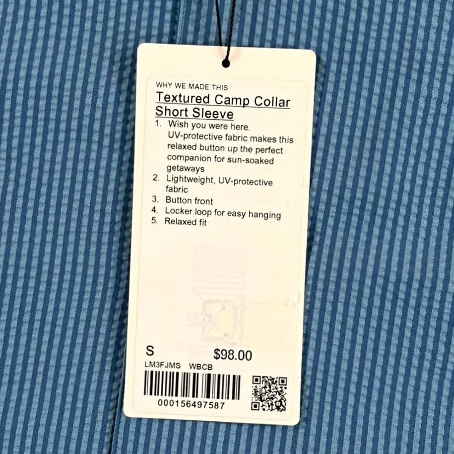 Lululemon LuluLemon Textured Camp Collar Shirt Blue Men S UV Protection NWT Casual Button-Up Short Sleeve Shirt Size US S / EU 44-46 / 1 - 4 Thumbnail