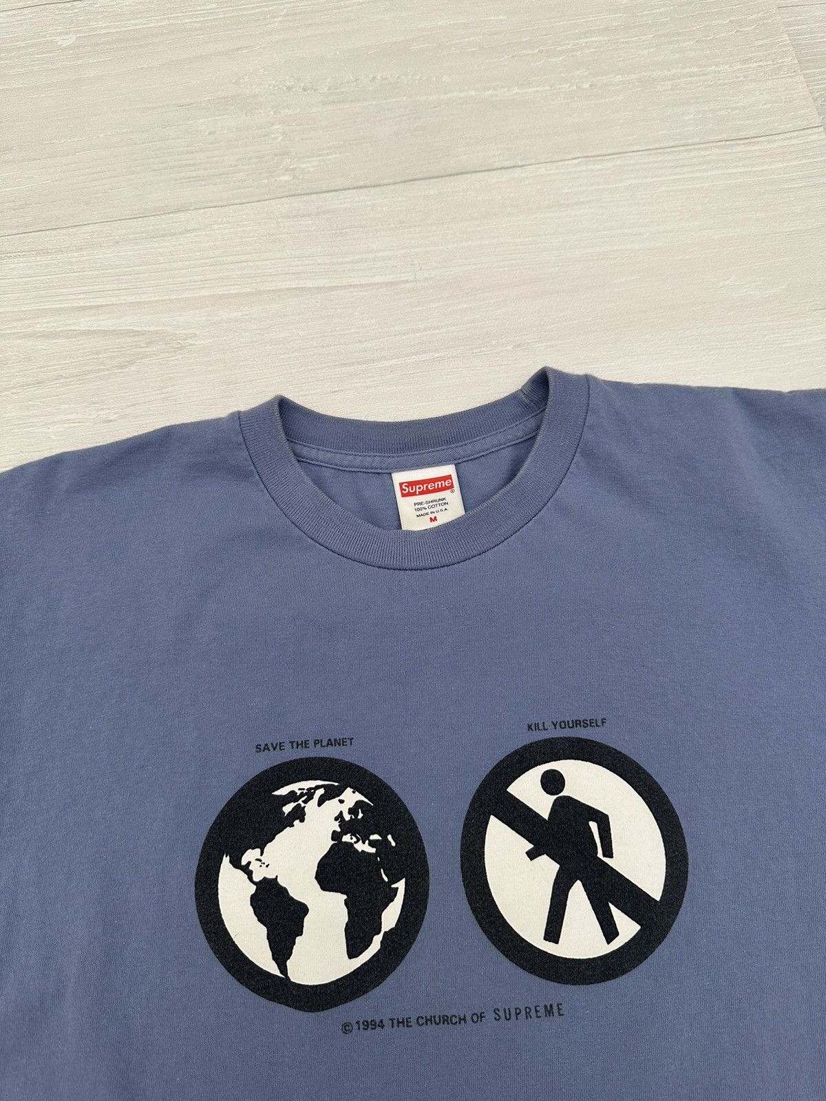 Supreme Supreme " Save The Planet " Cross Out Tee Blue Slate Medium Size US M / EU 48-50 / 2 - 3 Thumbnail