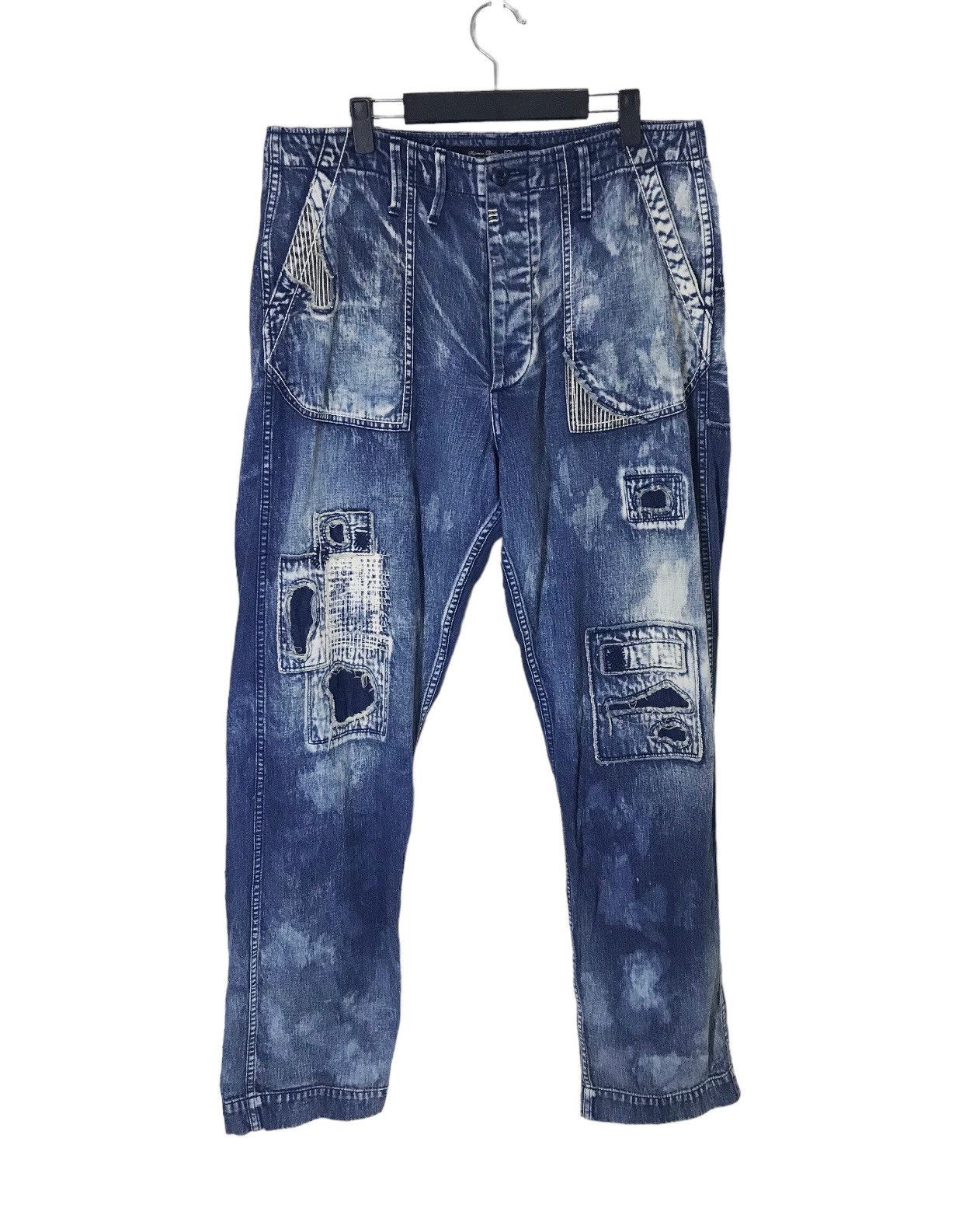 Japanese Brand Designer PHK Patchwork Bleach Denim Pants