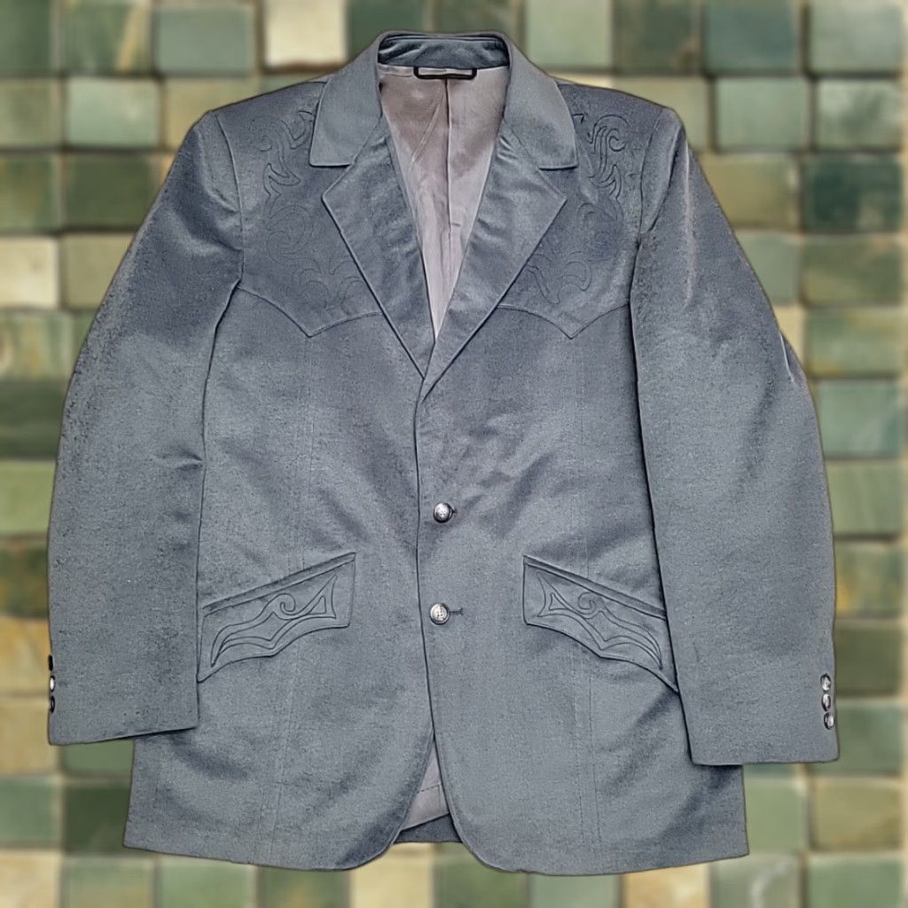 Vintage VINTAGE Phoenix Western Apparel Blazer Mens 44R Blue Faux Suede Soft Western Sport Coat Size 44R - 1 Thumbnail