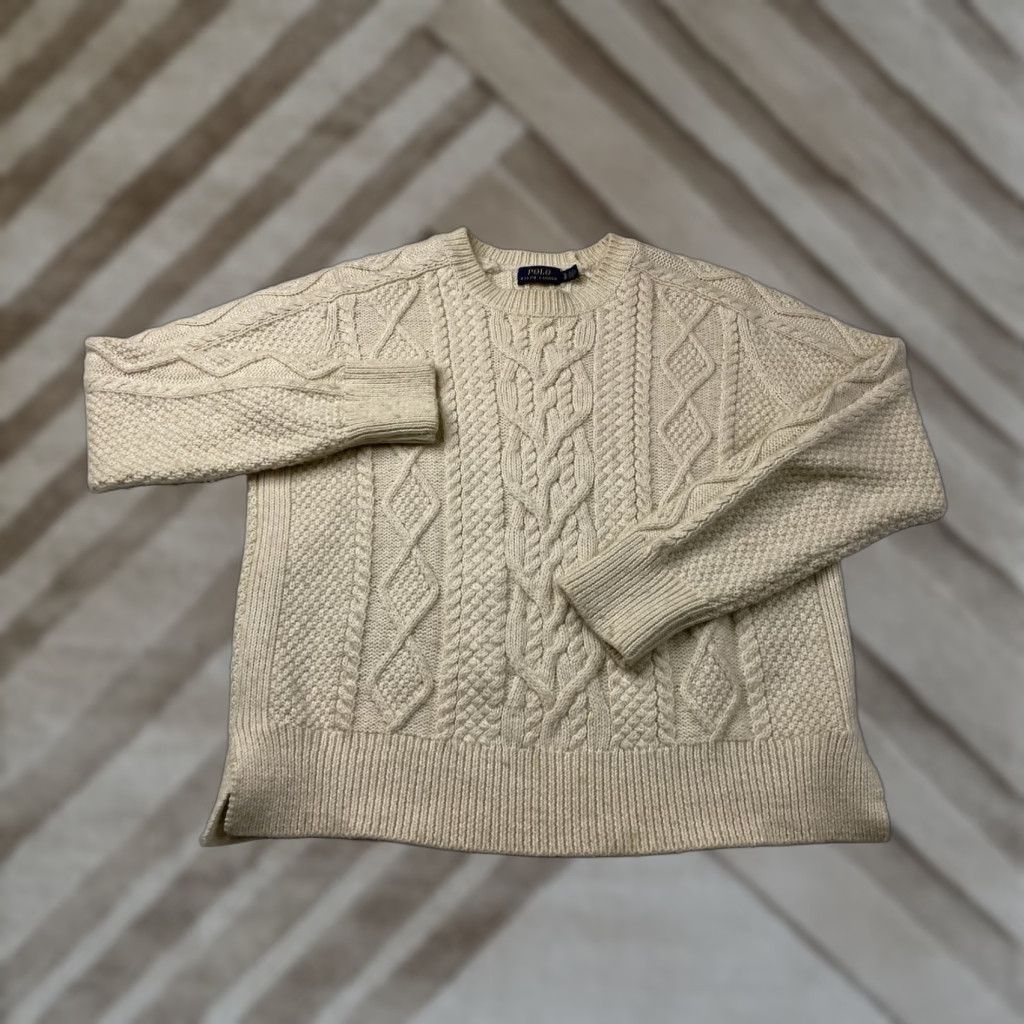 Polo Ralph Lauren VINTAGE Polo Ralph Lauren Sweater Womens Small Ivory Cable Knit Fisherman Aran Pullover Size S / US 4 / IT 40 - 1 Thumbnail