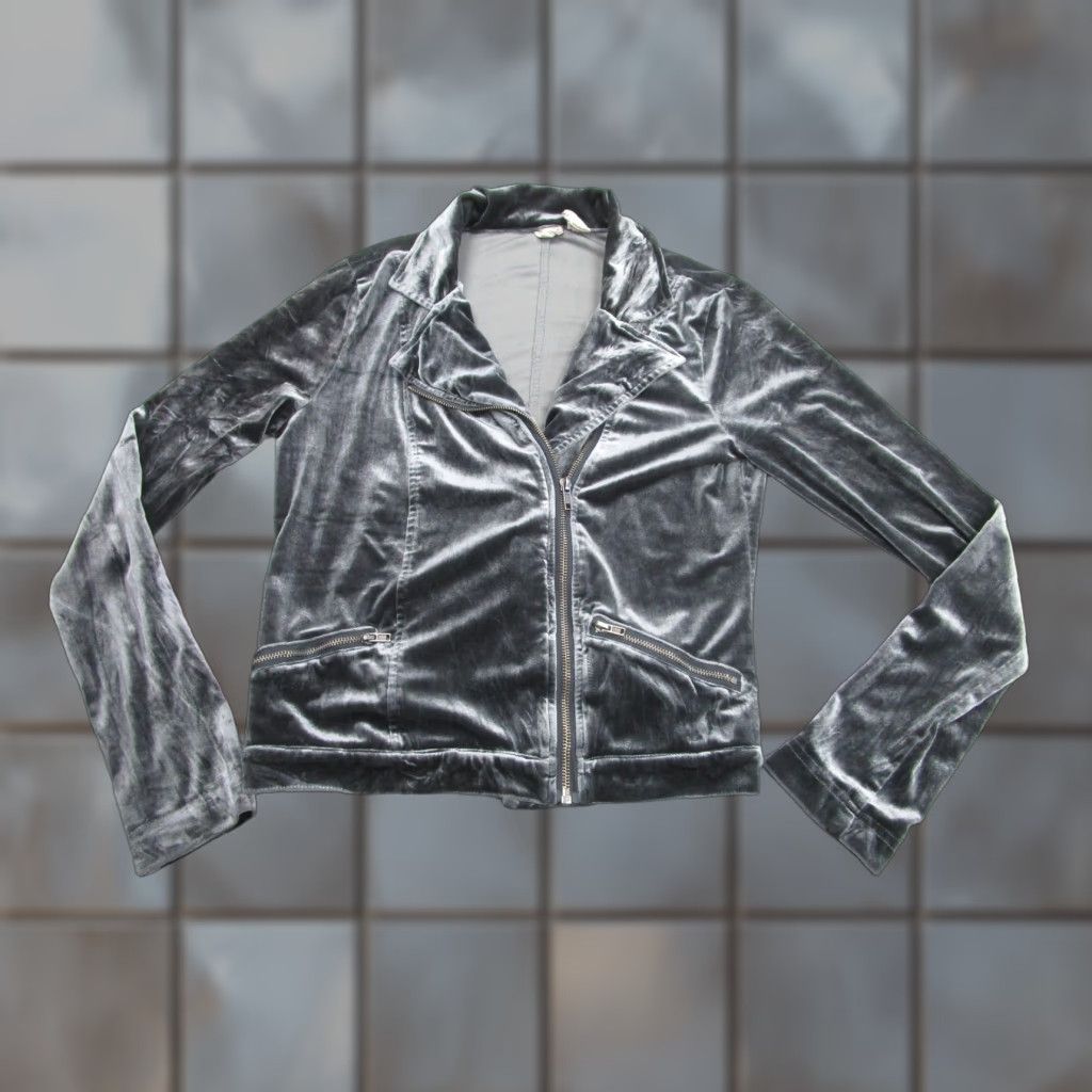 Velvet Mudd Jacket Womens Medium Gray Velvet Moto Asym Zip Front y2k Goth fairy grunge Size M / US 6-8 / IT 42-44 - 1 Thumbnail