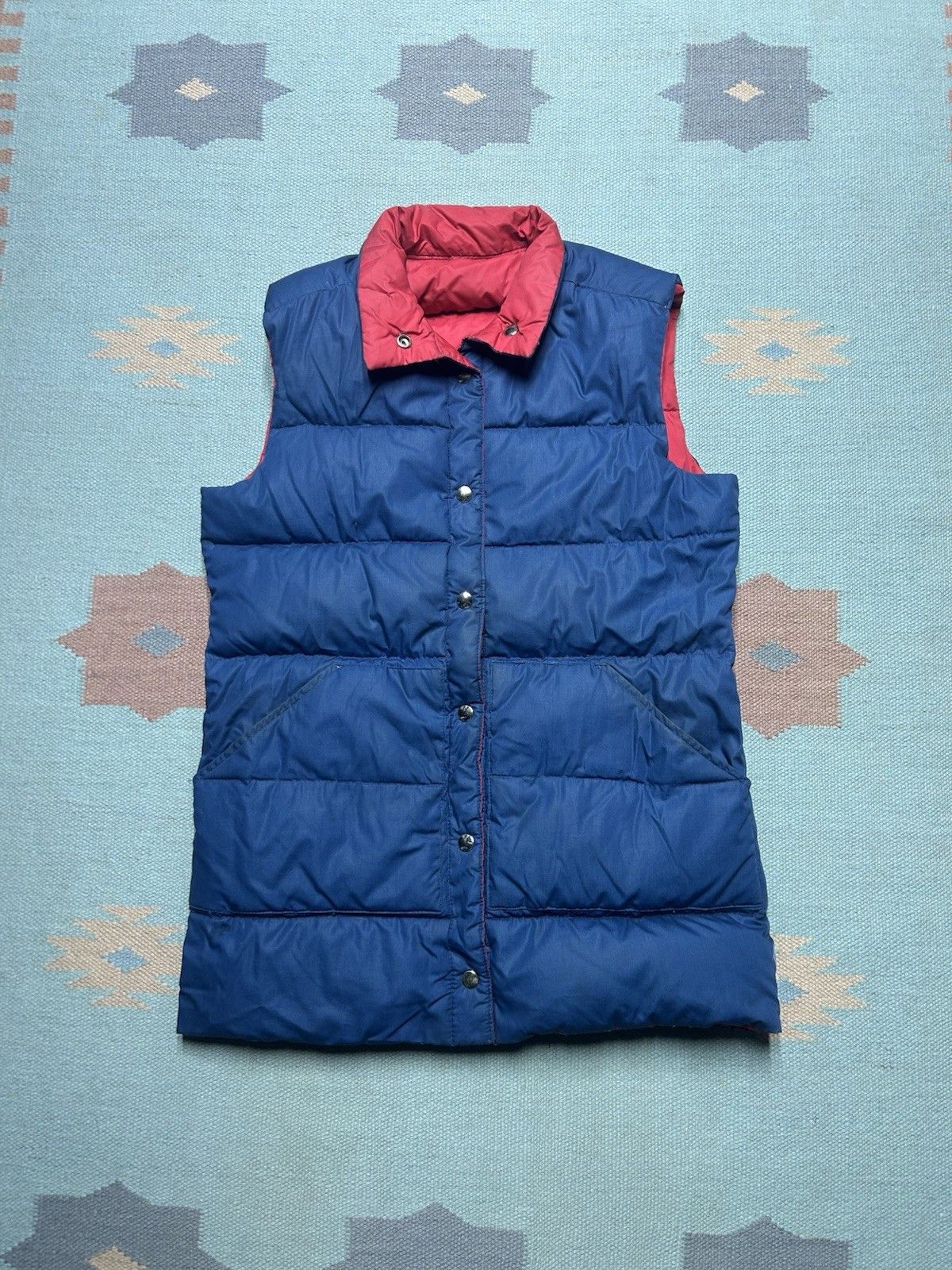 Vintage 80s down filled puffer vest jacket poly cotton reversible M Size US M / EU 48-50 / 2 - 1 Thumbnail