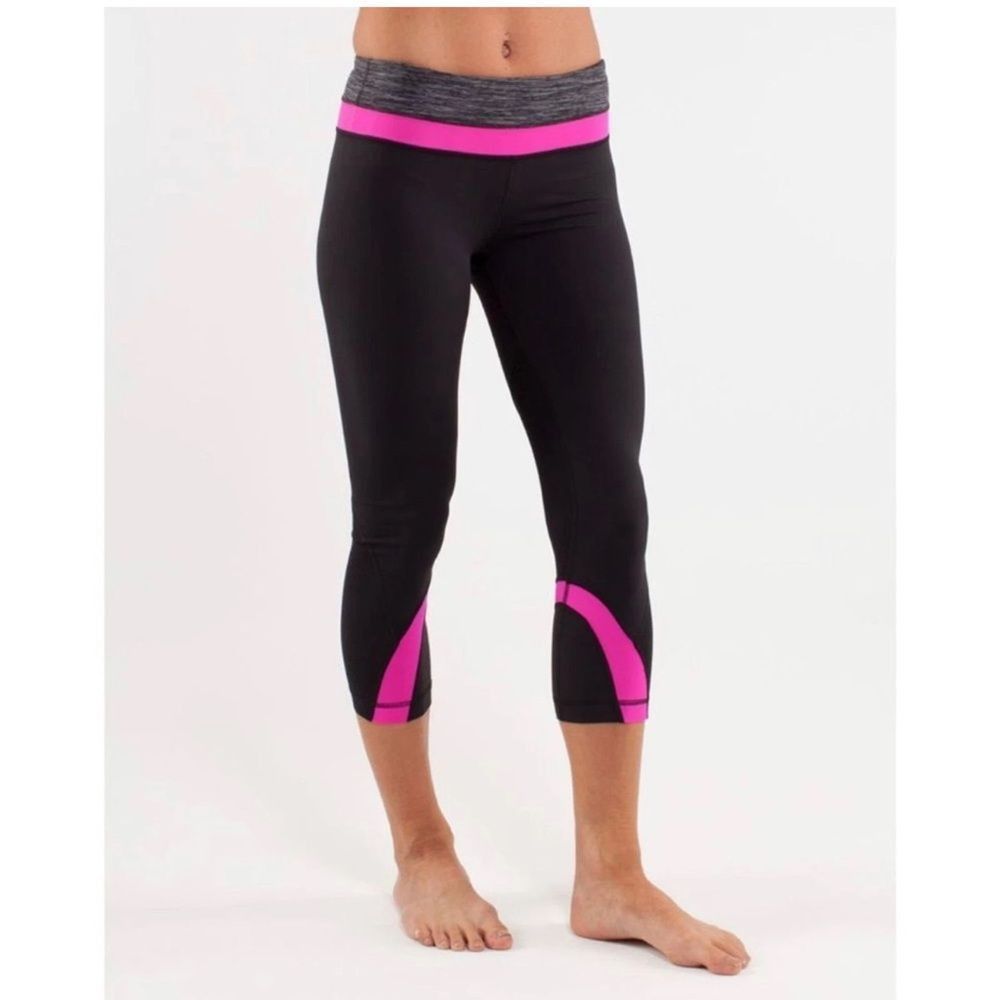Lululemon Lululemon Black and Pink Leggings with Wide Waistband Size 26" / US 2 / IT 38 - 1 Thumbnail