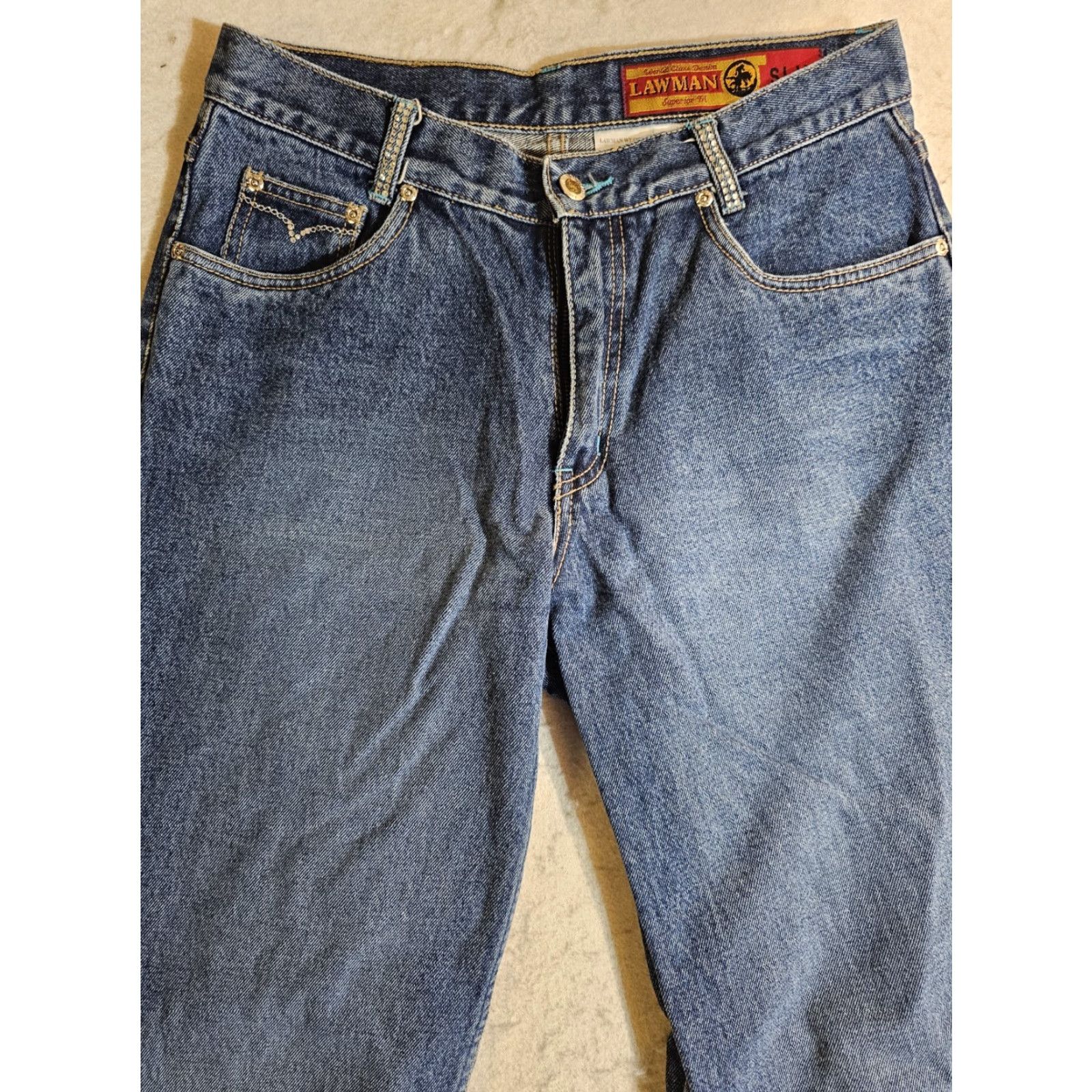 Vintage VINTAGE Lawman World Class Denim Western Flare Jeans Womens Sz 7 Inseam 30" Medium Wash Size 28" / US 6 / IT 42 - 3 Thumbnail