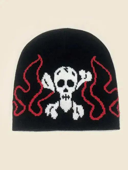 Japanese Brand × Vintage Skull & Fire Pattern Beanie Size ONE SIZE - 3 Thumbnail
