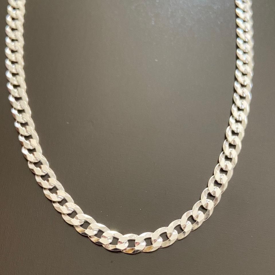 Sterling Silver Solid Silver Curb Chain Necklace 20in 4mm Size ONE SIZE - 4 Thumbnail