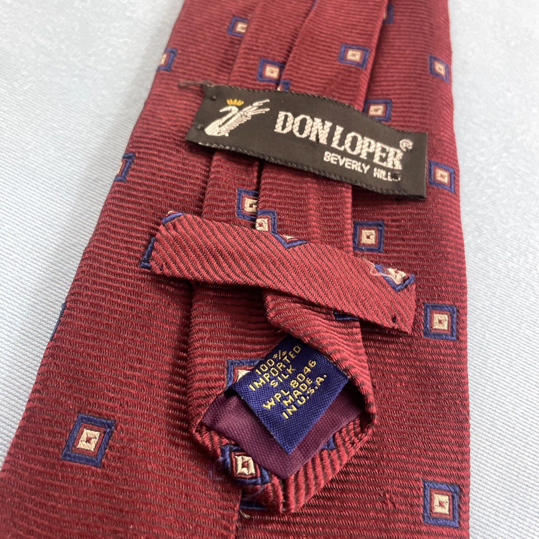 Vintage VINTAGE Don Loper Beverly Hills Neck Tie 60s 70s Red Western Minimal Mob USA Navy Golden Tan Silk Polyester Unisex Adult Size ONE SIZE - 4 Thumbnail