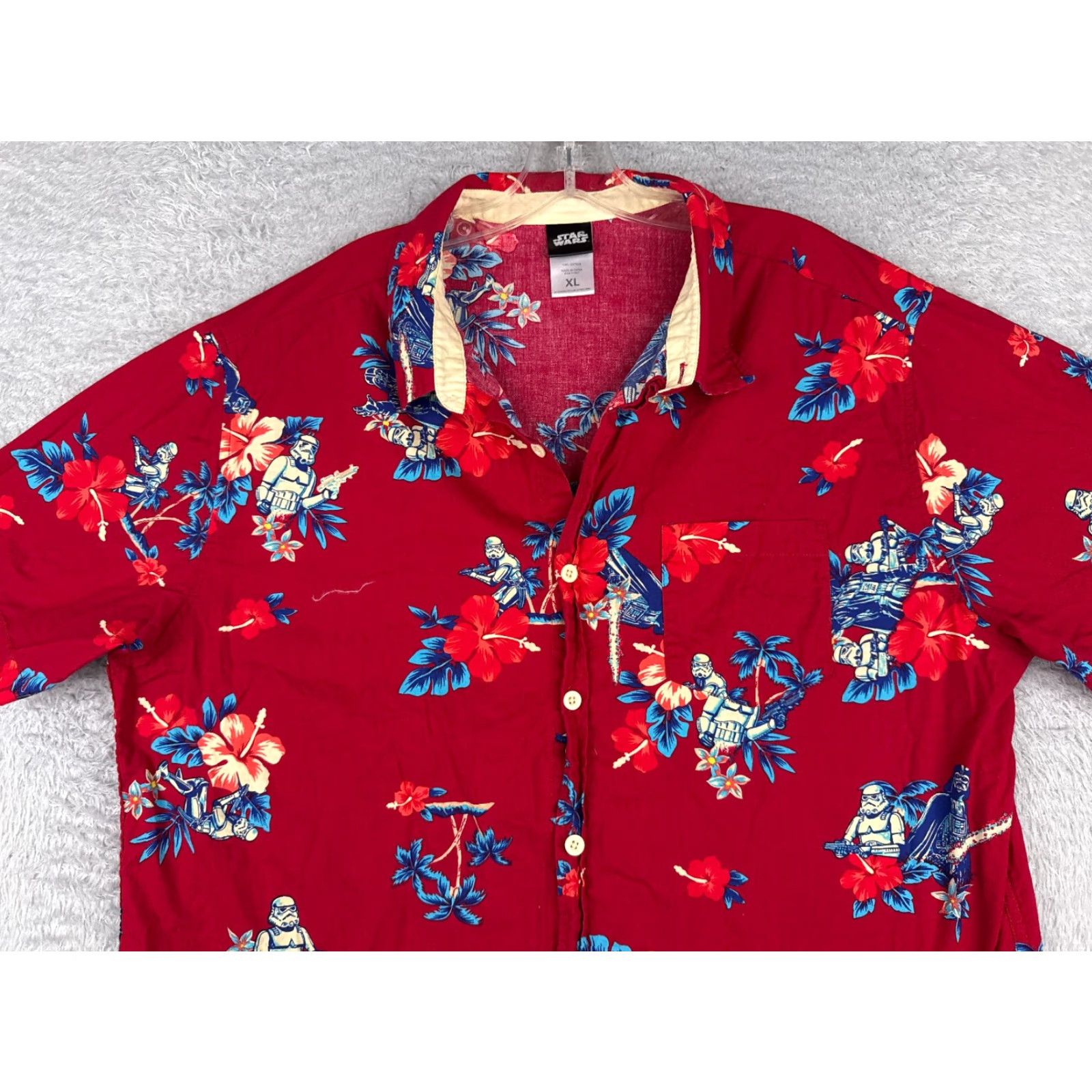 Star Wars Star Wars Shirt Men XL Red Floral Hawaiian Button-Up Short Sleeve Cotton Vintage: No Size US XL / EU 56 / 4 - 4 Thumbnail