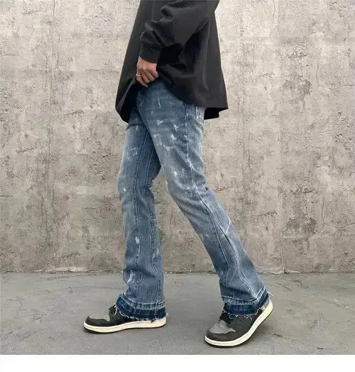 Designer distressed grunge paint flared jeans Size US 30 / EU 46 - 2 Thumbnail
