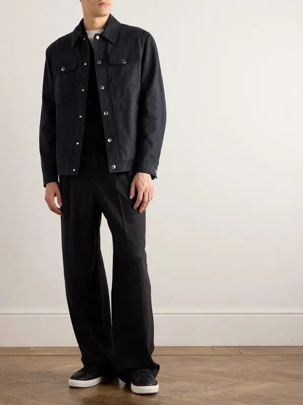 Brunello Cucinelli o1w1db11025 Nubuck Trucker Jacket in Navy Blue Size US XS / EU 42 / 0 - 2 Thumbnail