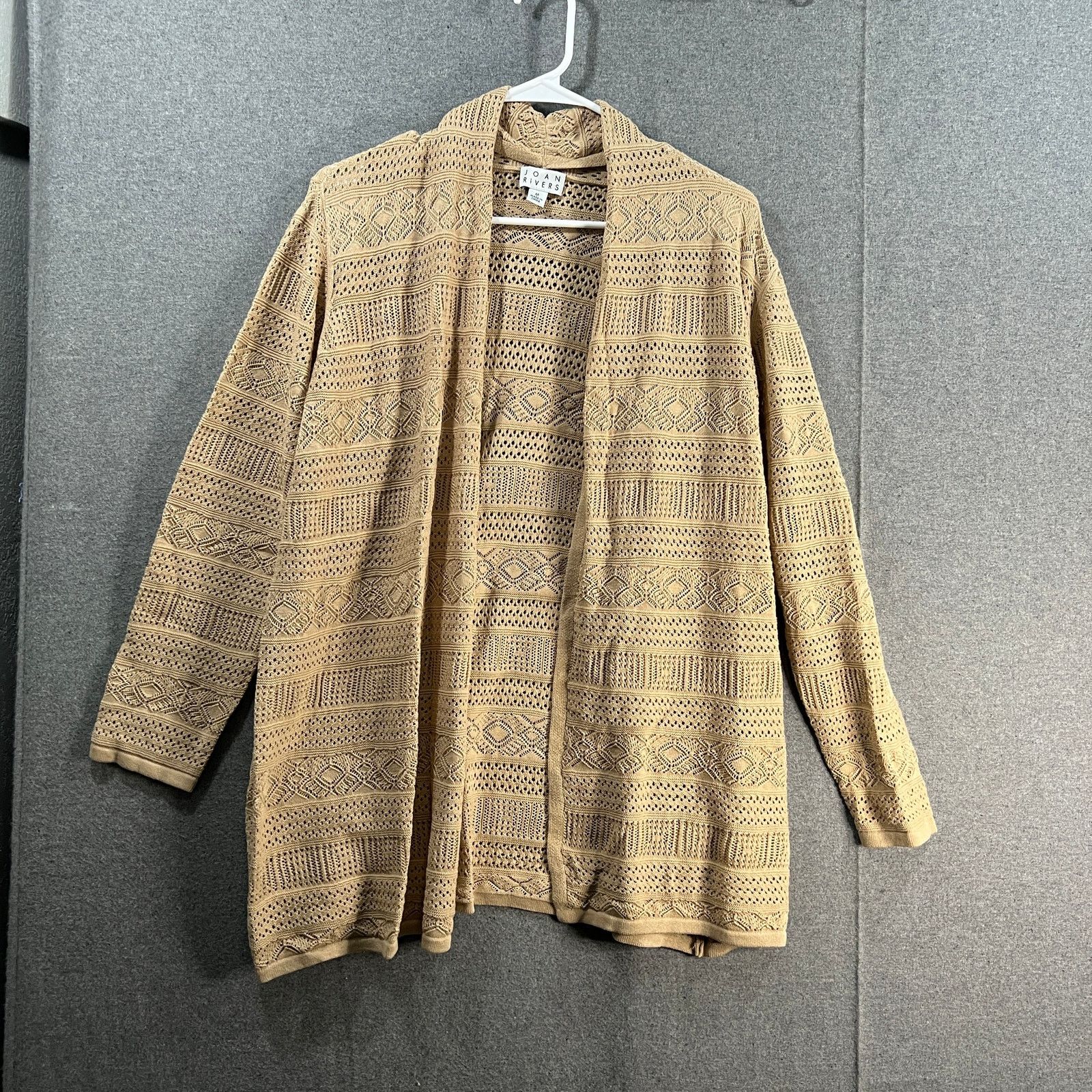 Other Joan Rivers Crochet Stripe Open Front Cardigan Khaki, Medium Size M / US 6-8 / IT 42-44 - 1 Thumbnail