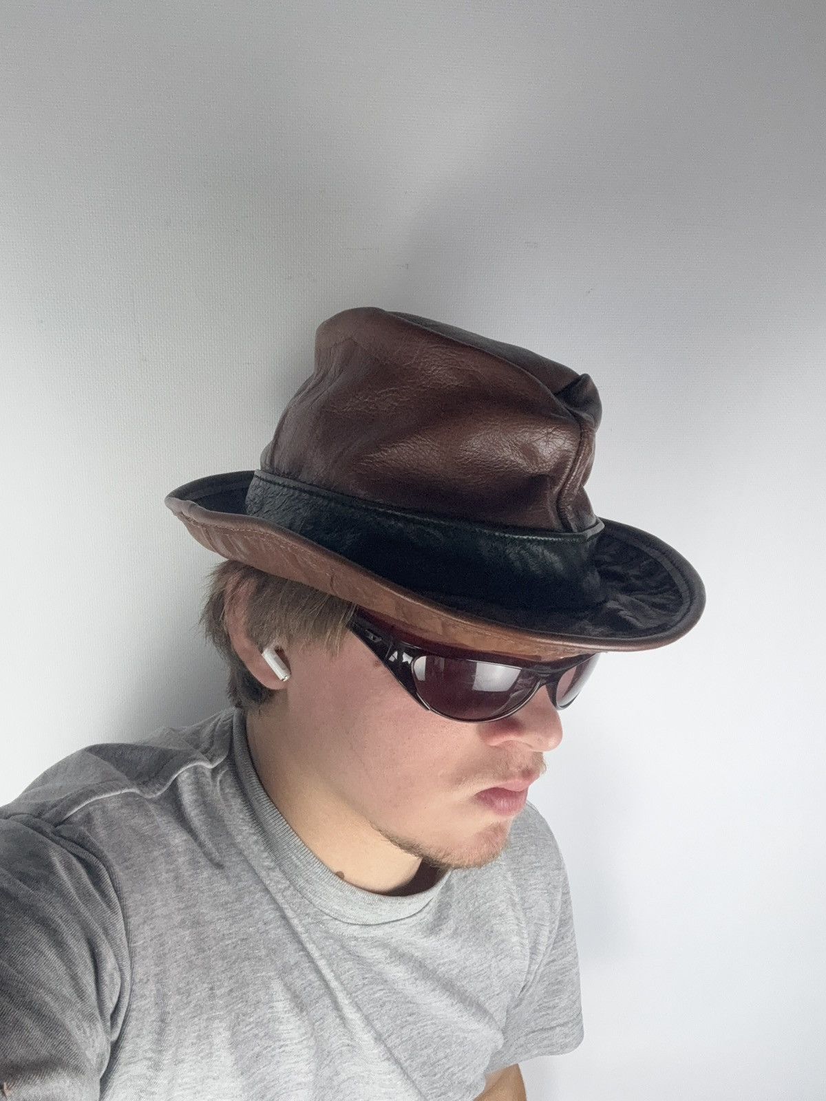 Vintage Vintage 90s Leather Western Rock USA Cowboy fedora hat Size ONE SIZE - 1 Thumbnail