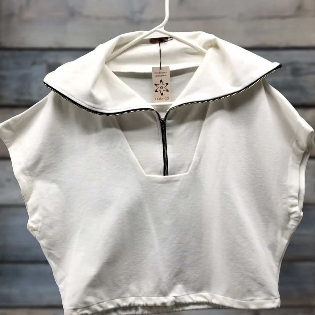 Vintage Cosmos Shirt Womens L NWT Sleeveless Dolman Sweatshirt Ivory Collared Zip Size L / US 10 / IT 46 - 1 Thumbnail