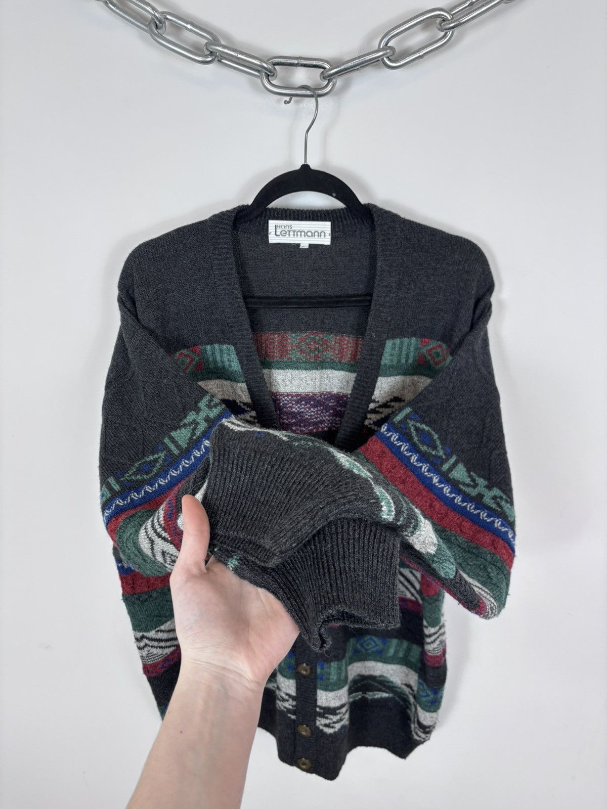Other Vintage Hans Lettmann Men’s Abstract Knit Cardigan Sweater Size US XL / EU 56 / 4 - 10 Thumbnail