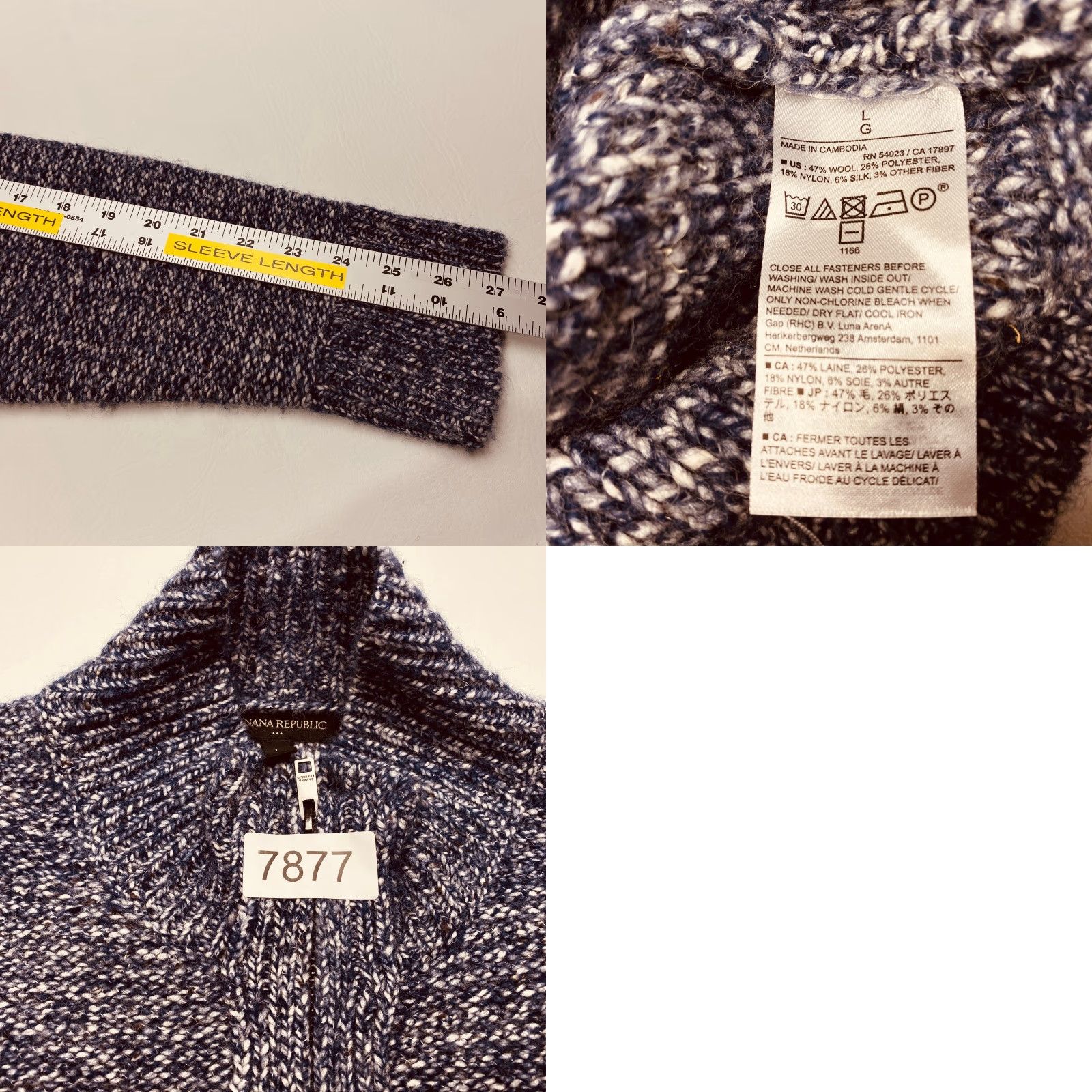 Banana Republic VINTAGE Banana Republic Cardigan Wool Blend Sweater Mens Large Blue Speck Full Zip 7877 Size US L / EU 52-54 / 3 - 9 Thumbnail