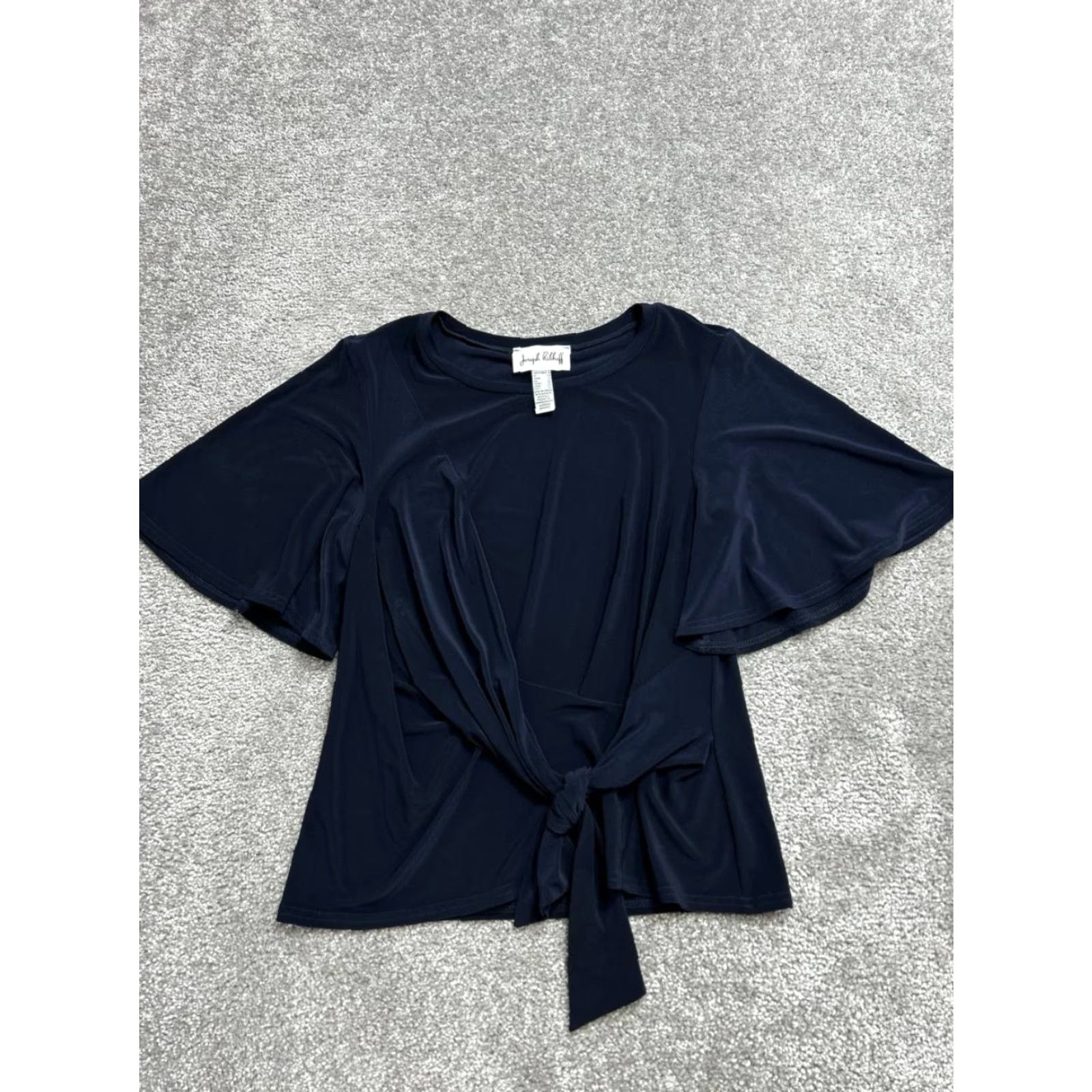 Joseph Ribkoff Joseph Ribkoff T Shirt Womens 8 Blue Flutter Sleeve Knotted Tie Front Crew Neck Short Sleeve Blouse Satin? Size M / US 6-8 / IT 42-44 - 2 Thumbnail