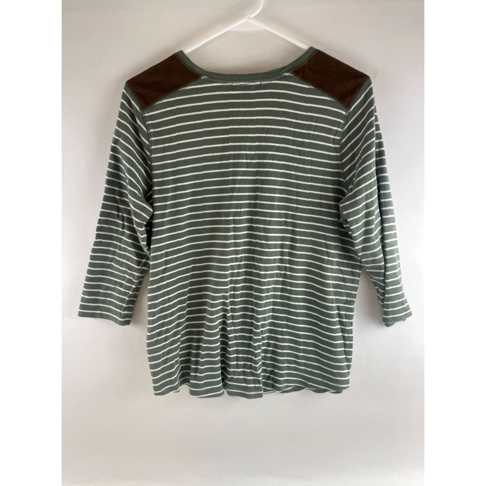 Chaps Chaps Shirt Women's 1X White Green Striped Faux Suede Henley 3/4 Sleeve T-Shirt Modern Casual Mens? Size XL / US 12-14 / IT 48-50 - 2 Thumbnail