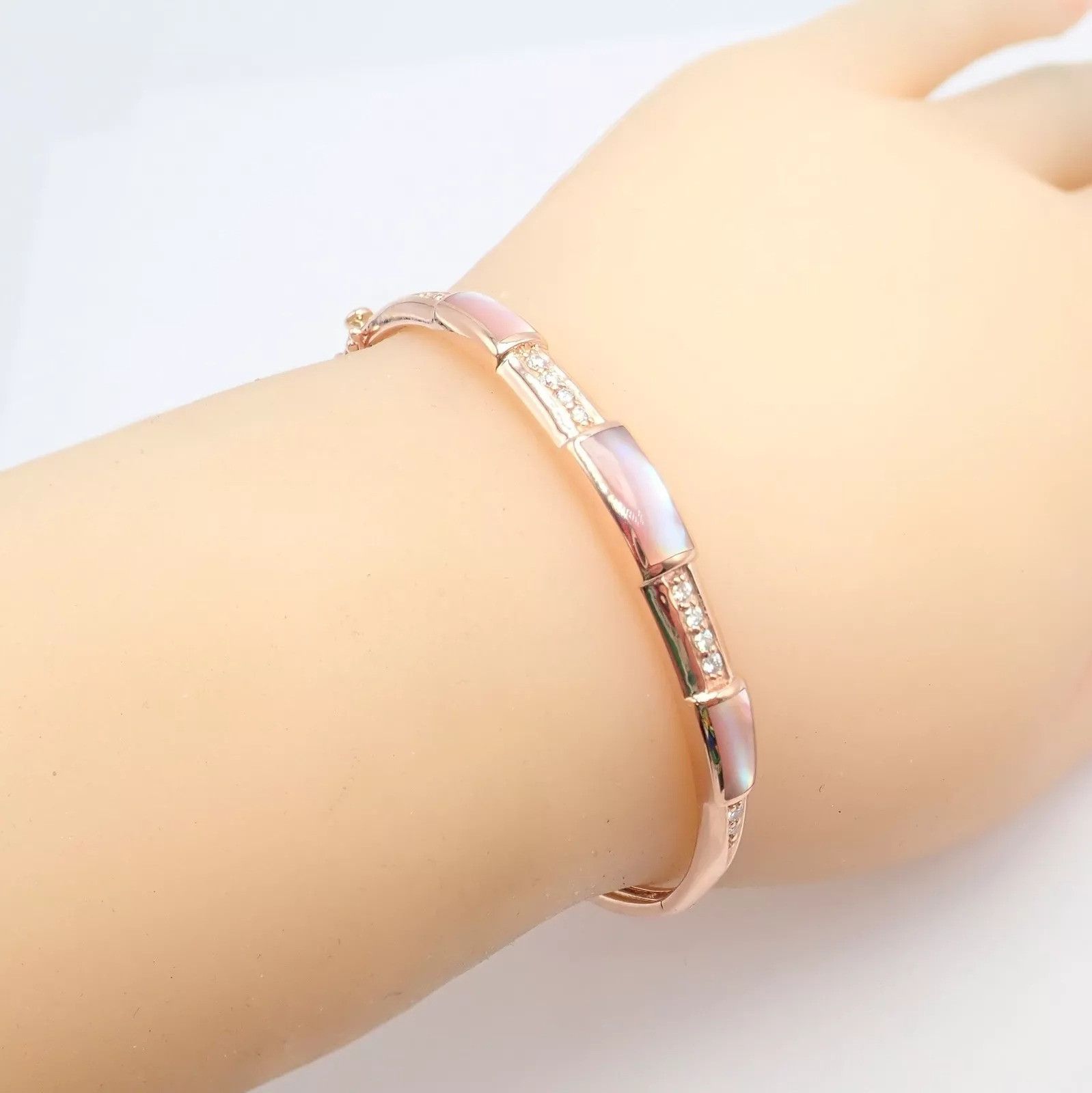 The Unbranded Brand Kabana 14k Rose Gold Diamond Mother of Pearl Bangle Bracelet Size ONE SIZE - 12 Thumbnail