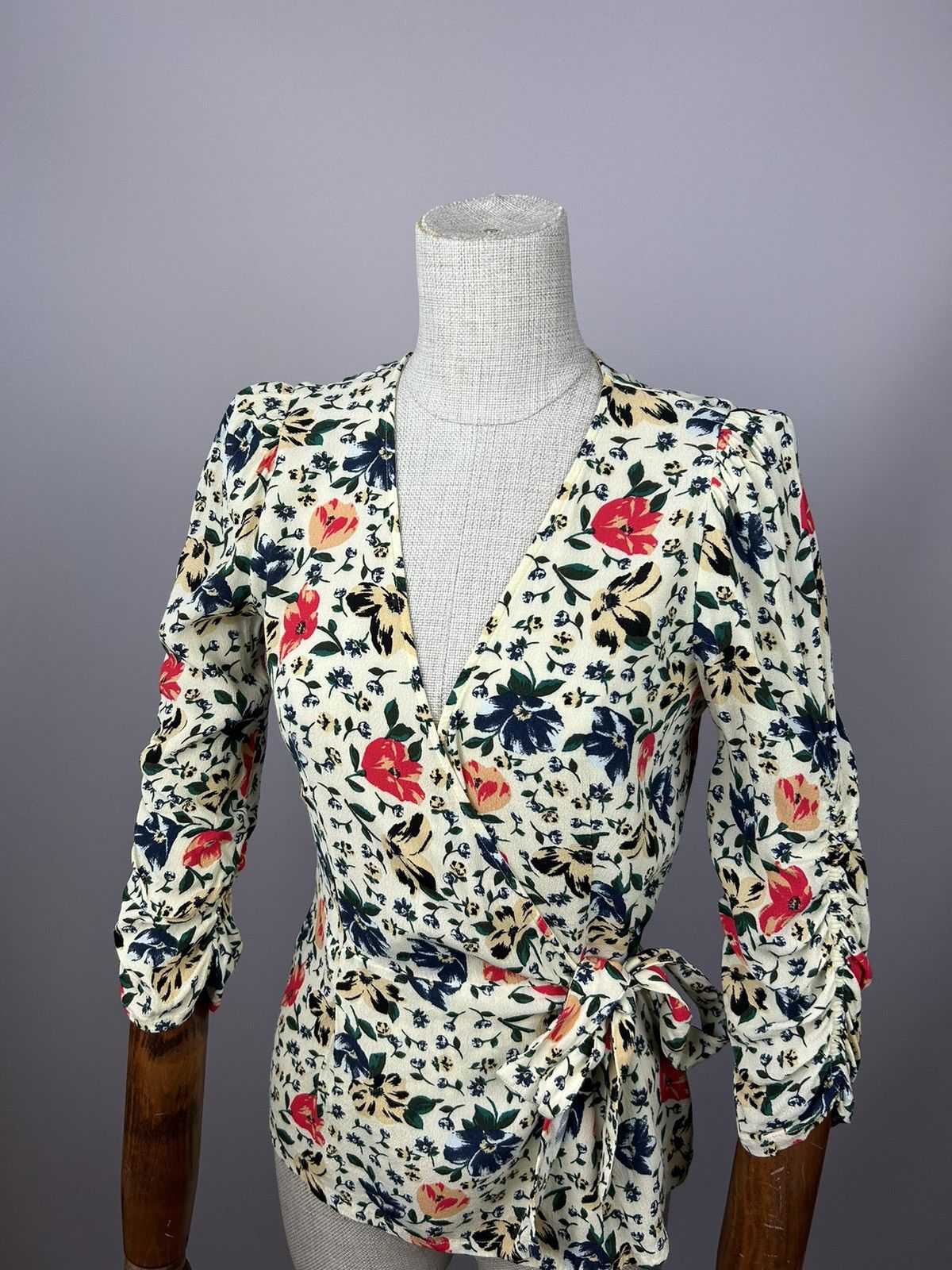 ba&sh Ba&Sh Paco Floral Wrap Top In Ecru 100% Viscose Size 0 XS Size XS / US 0-2 / IT 36-38 - 3 Thumbnail