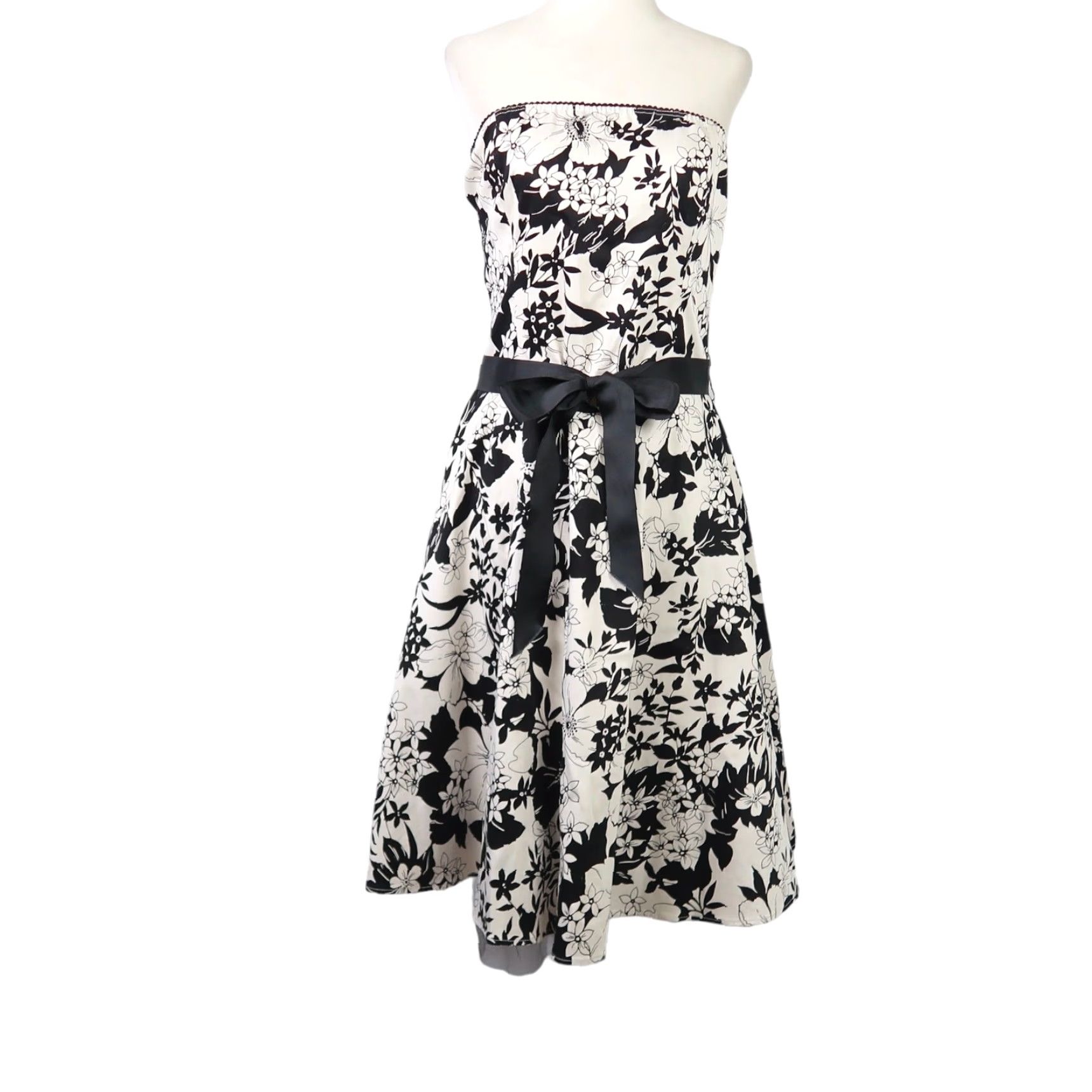 Vintage VINTAGE Mariposa cream and black floral strapless midi party dress 10 Women Size L / US 10 / IT 46 - 2 Thumbnail