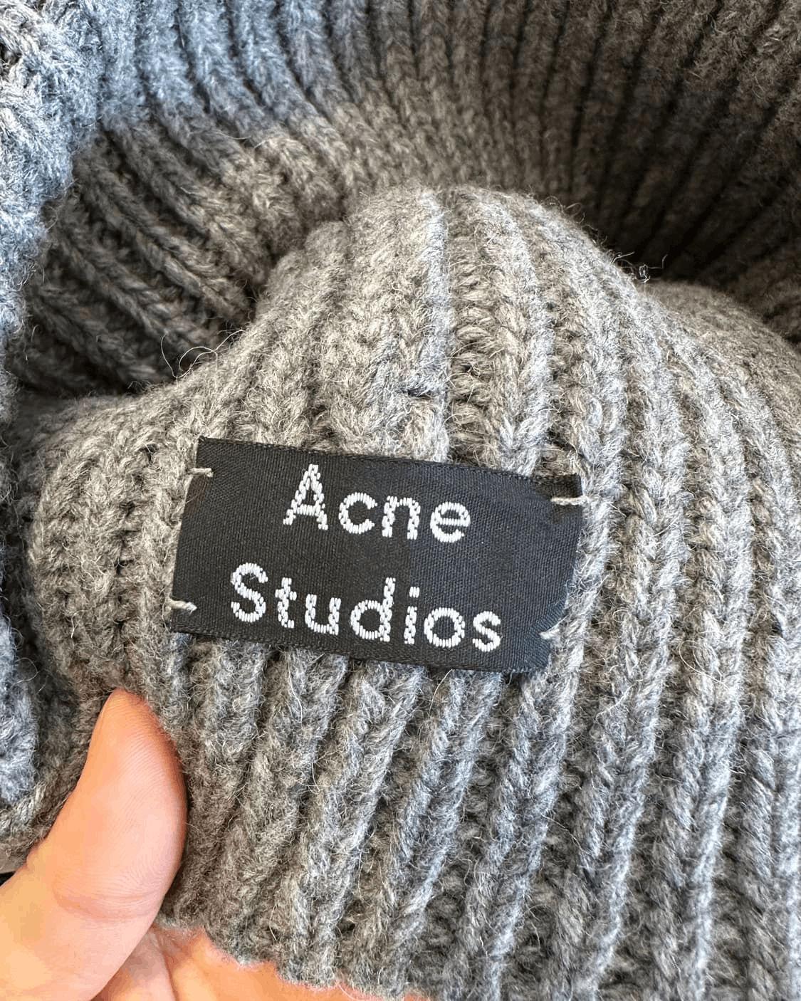 Acne Studios Acne Studios New Grey Melange Large Face Logo Beanie Size ONE SIZE - 7 Thumbnail